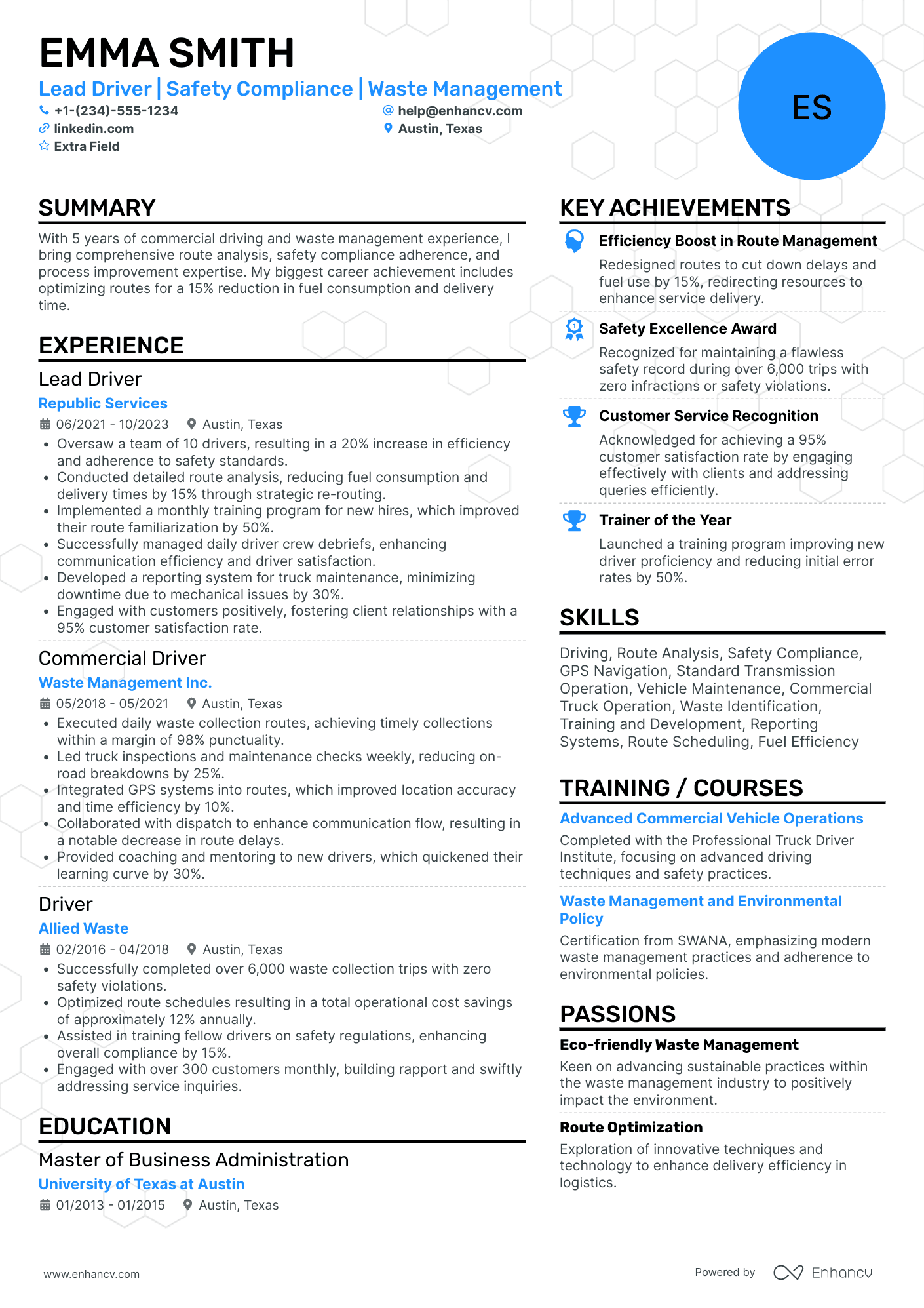 Lead Truck Driver Resume Example