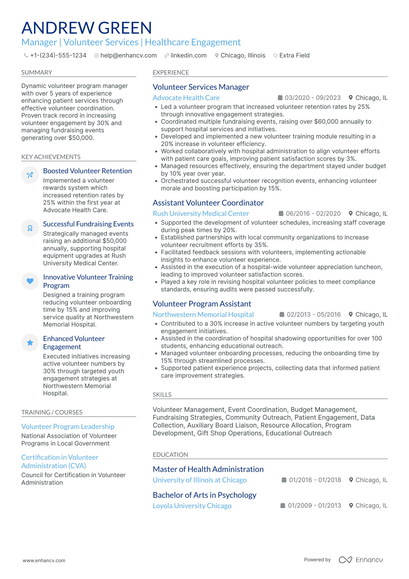 Hospital Volunteer Activities Coordinator Resume Example