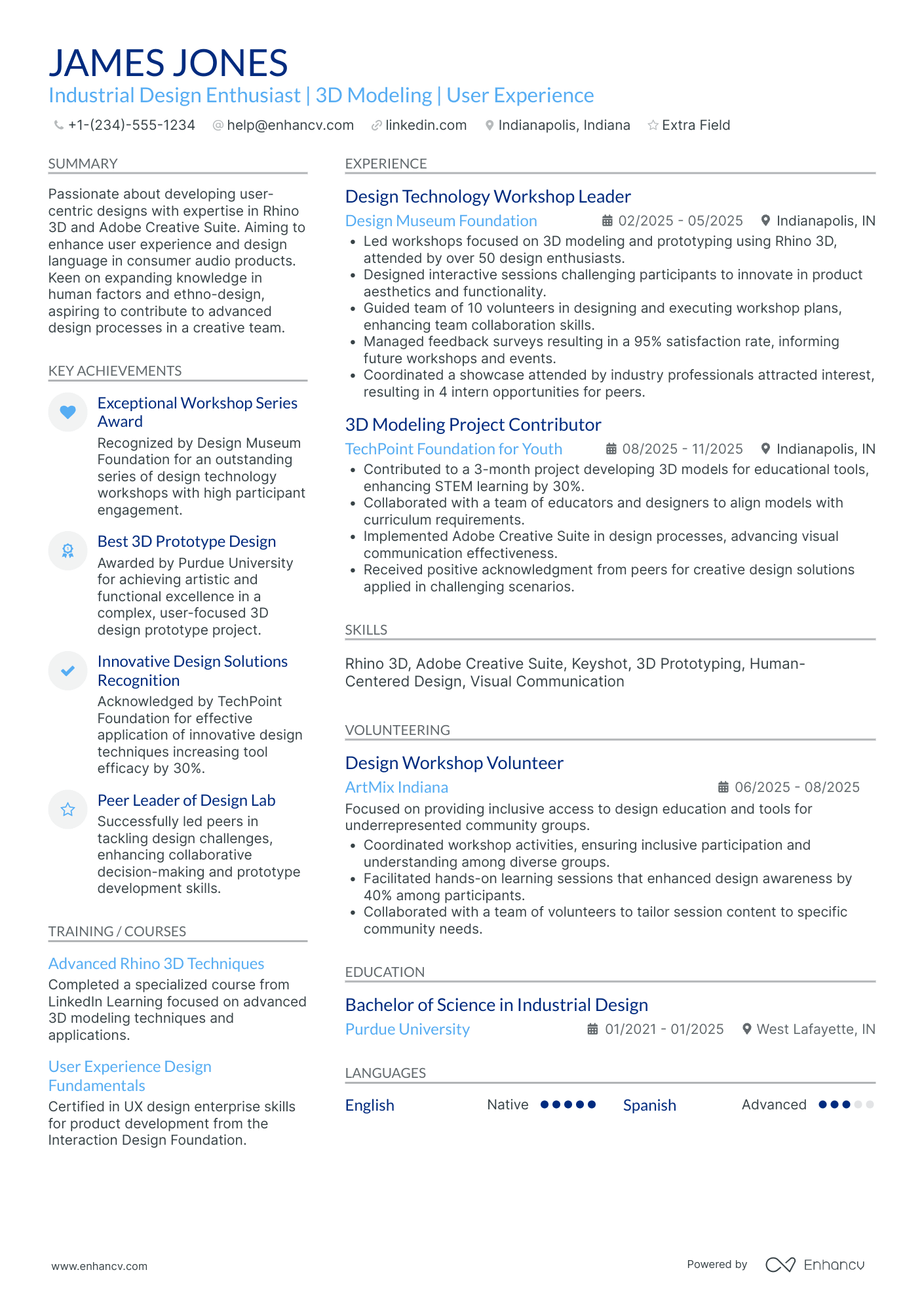 Industrial Design Intern Resume Example