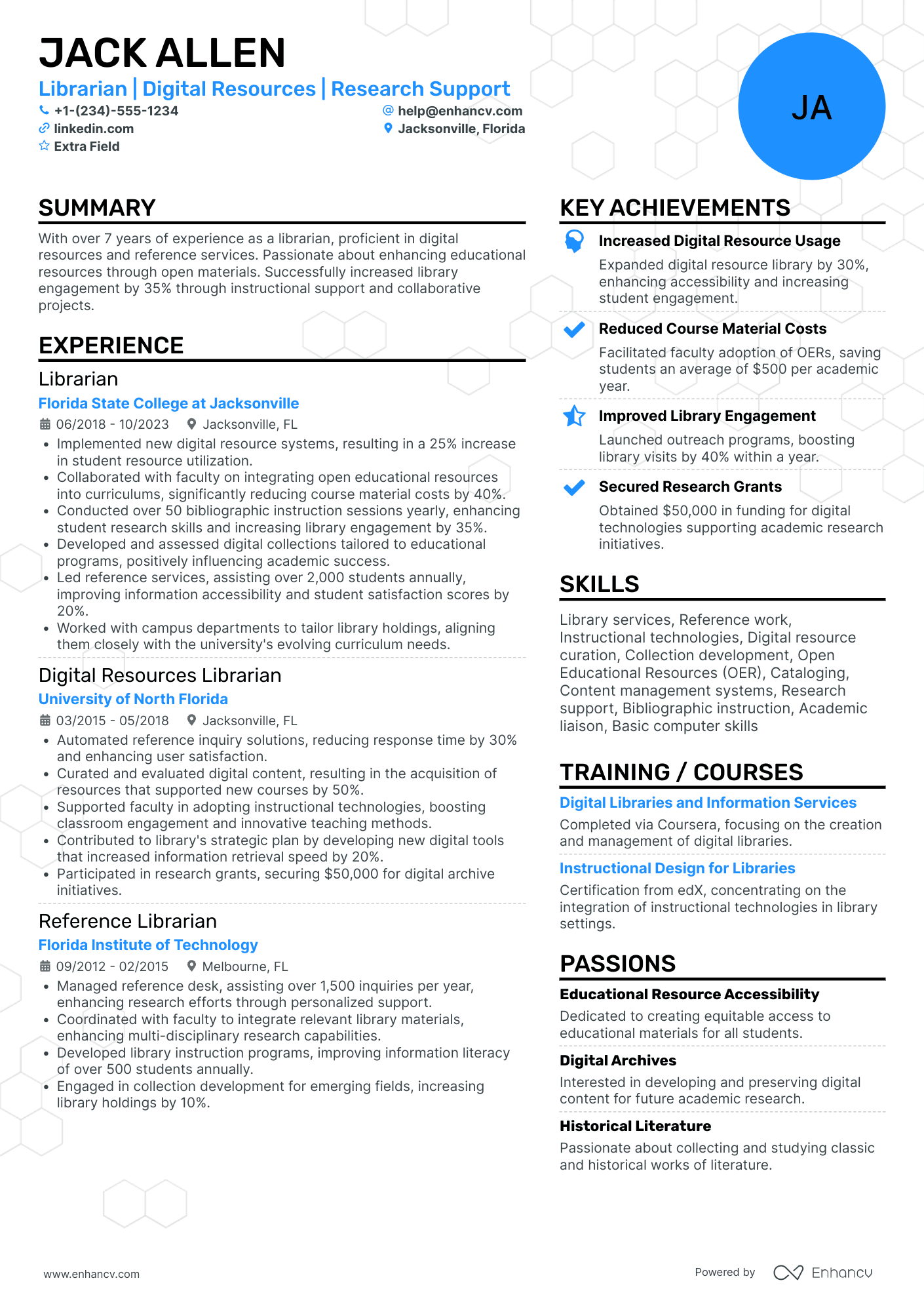 College Librarian Resume Example