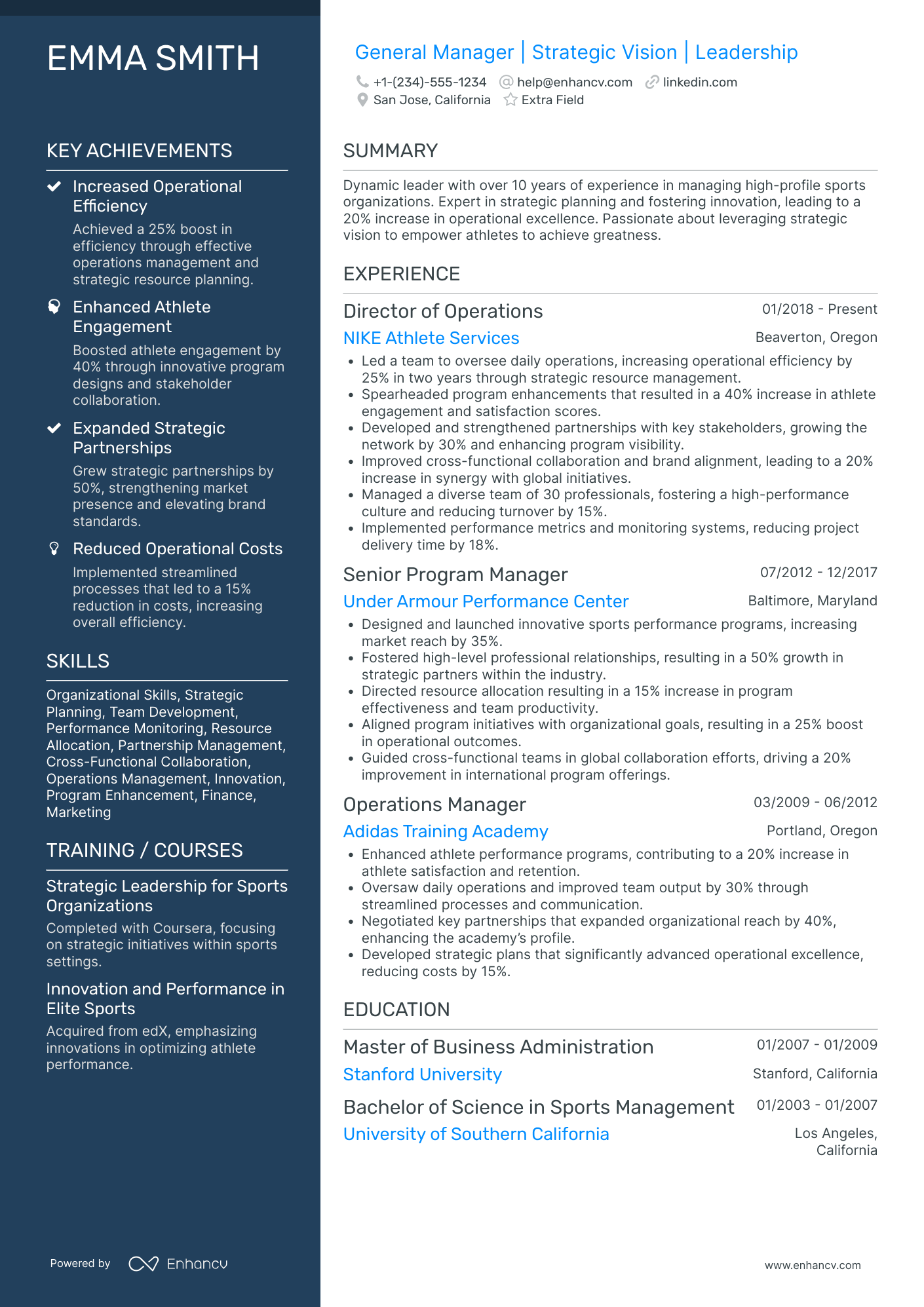 Athlete Performance Director Resume Example