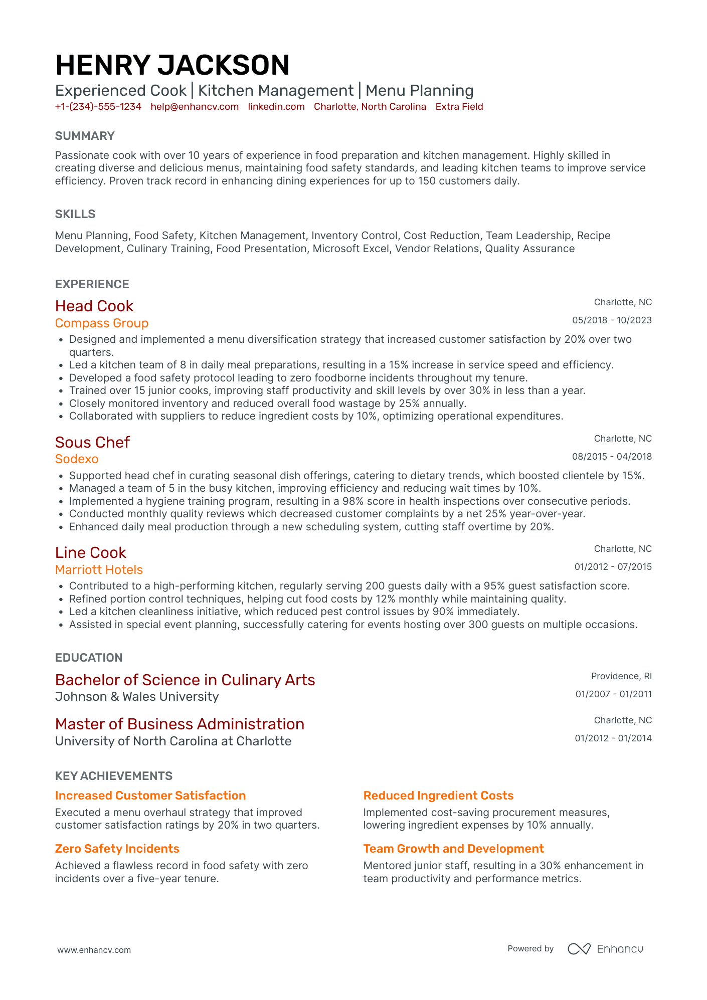 Journeyman Cook Resume Example