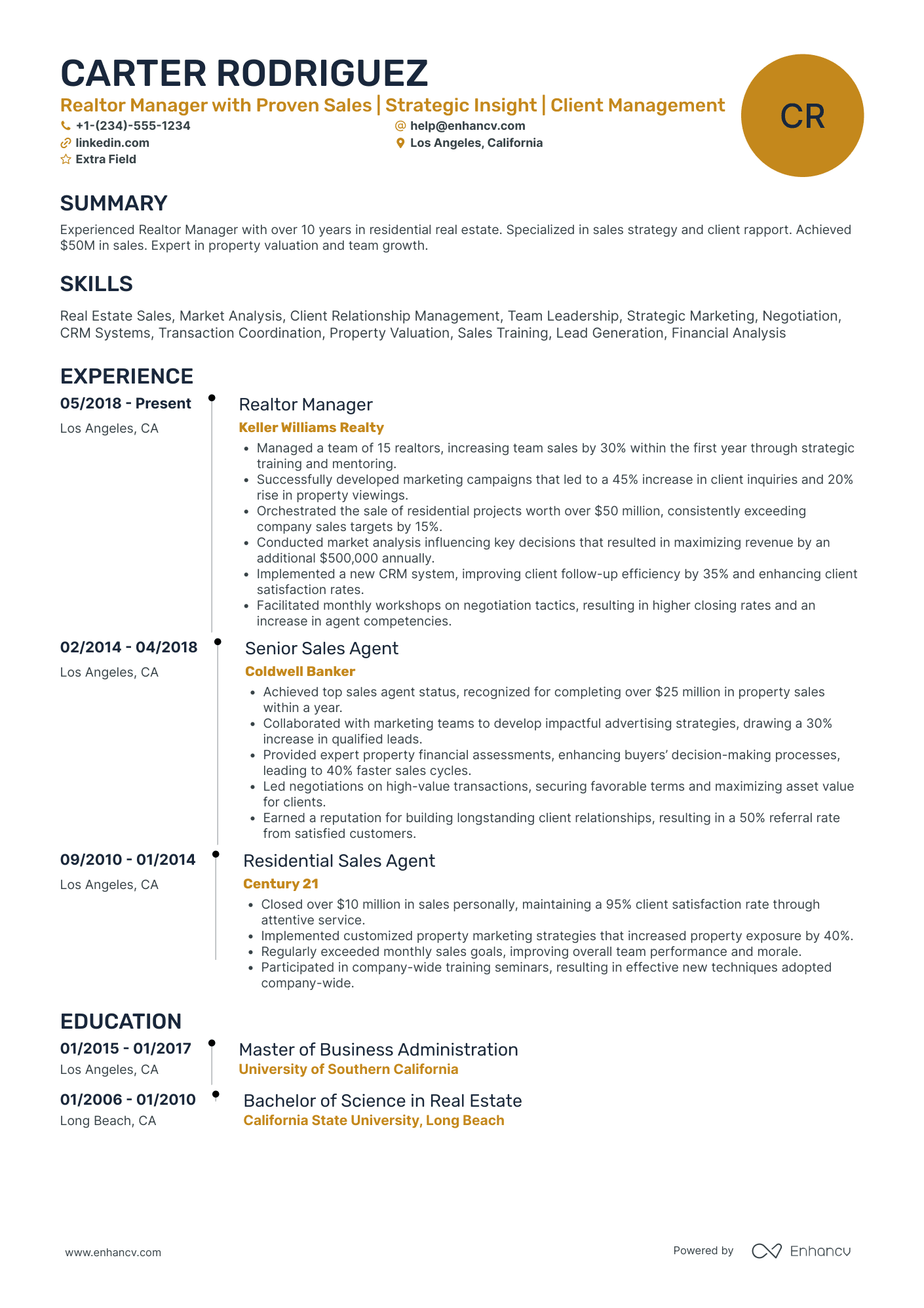 Realtor Manager Resume Example