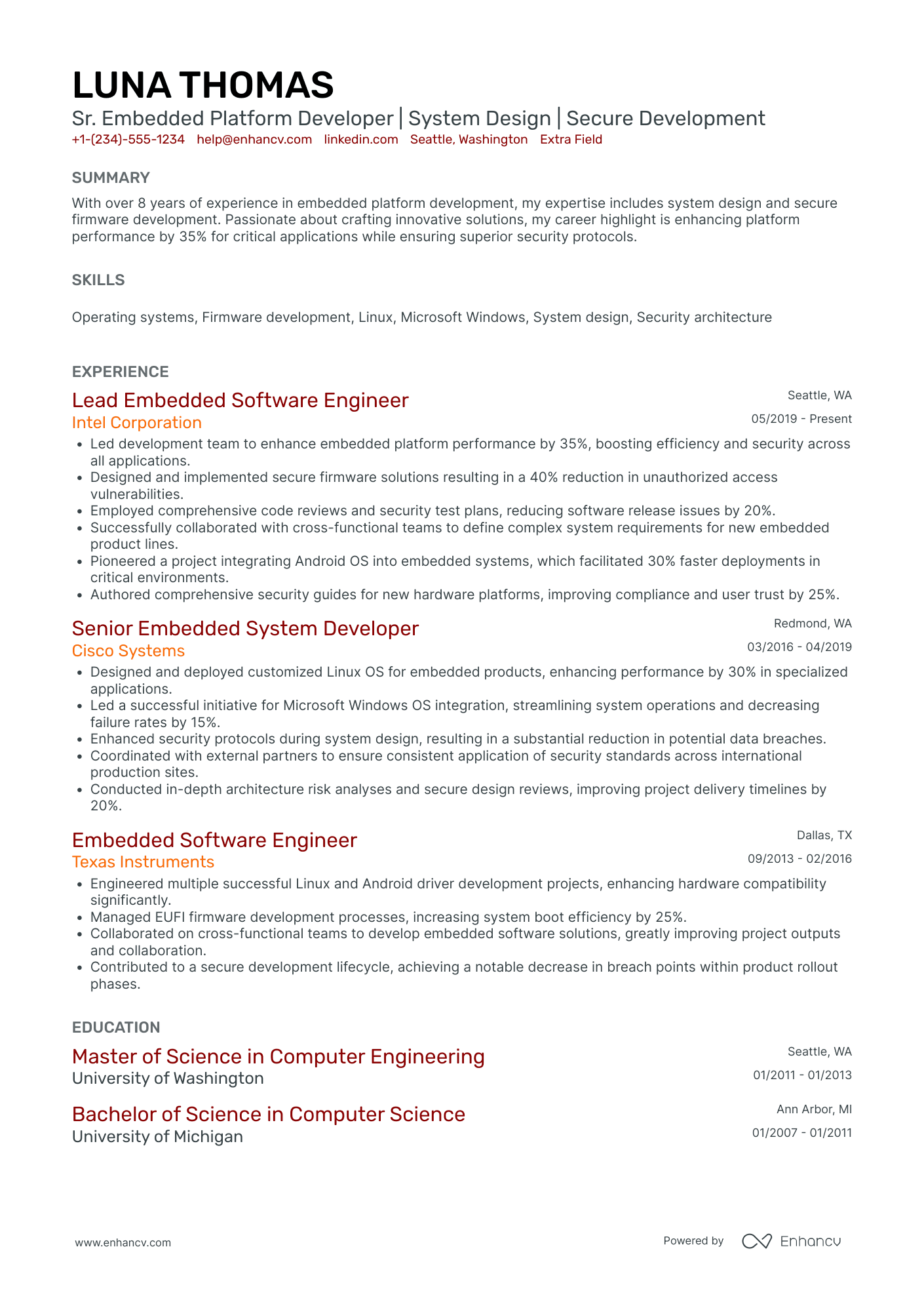 Android Embedded Developer Resume Example