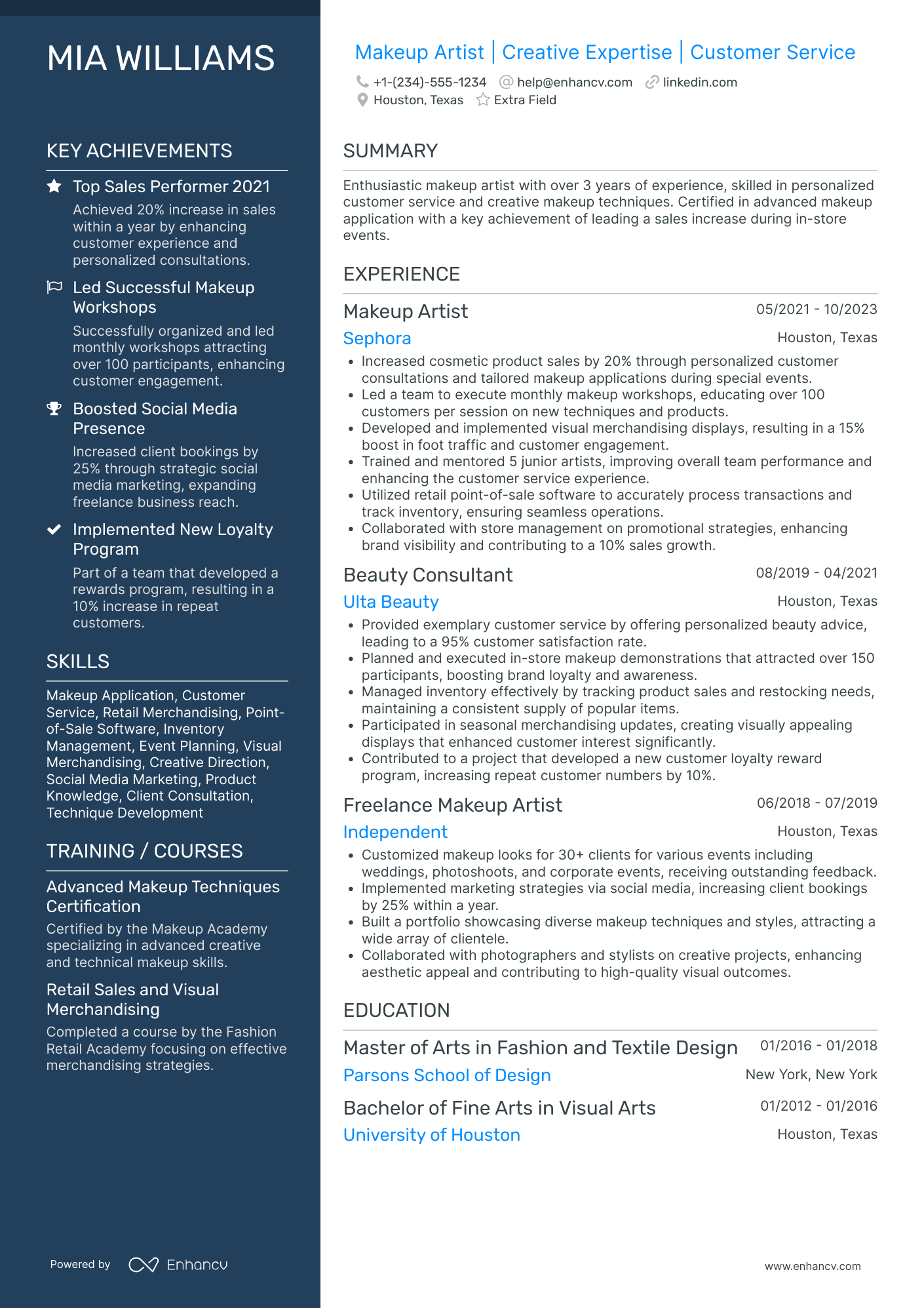 Freelance Visual Artist Resume Example