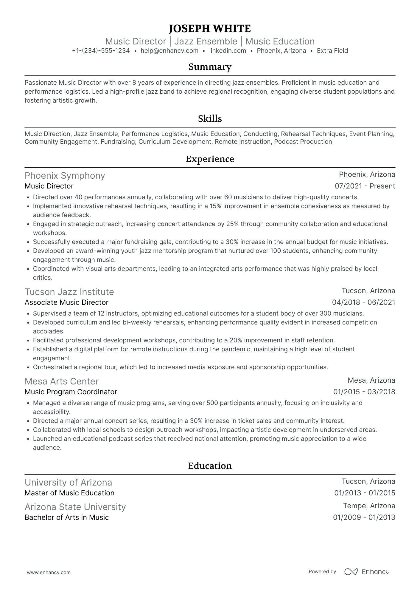 Jazz Ensemble Musician Resume Example