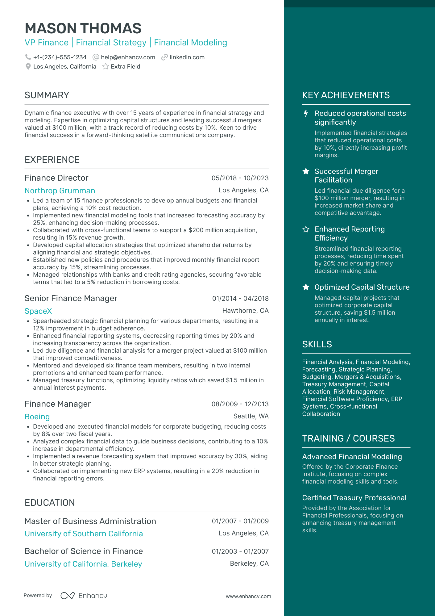 VP of Finance and Strategy Resume Example