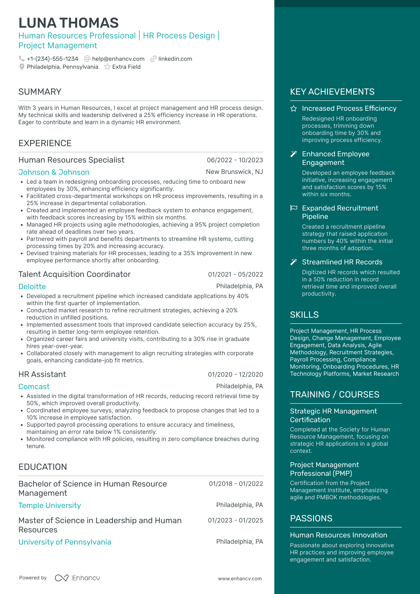 Undergraduate Human Resources Intern Resume Example