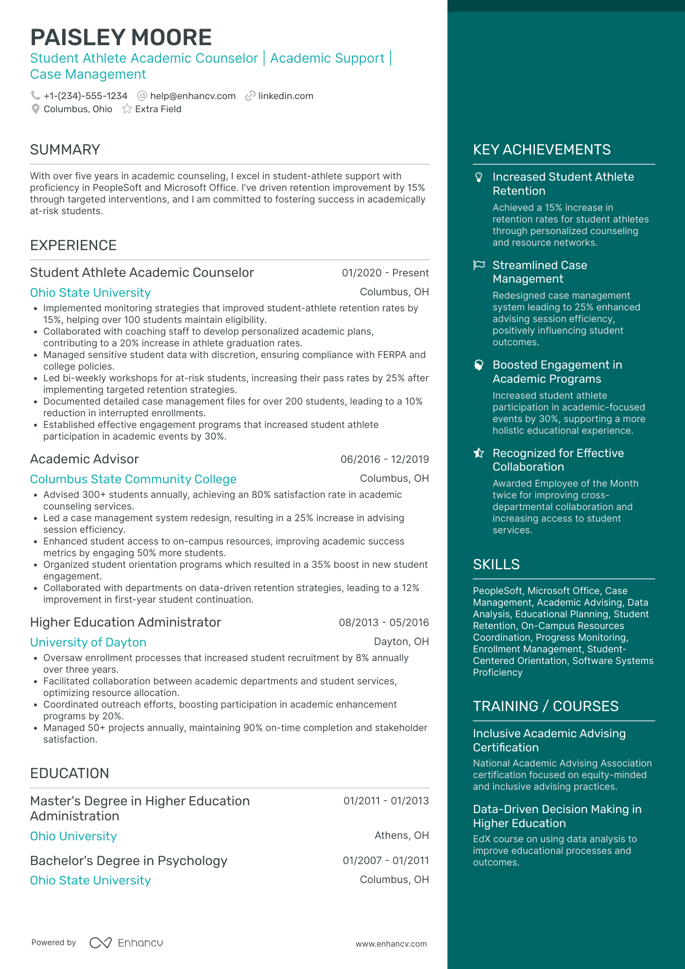 Athlete Mental Health Counselor Resume Example