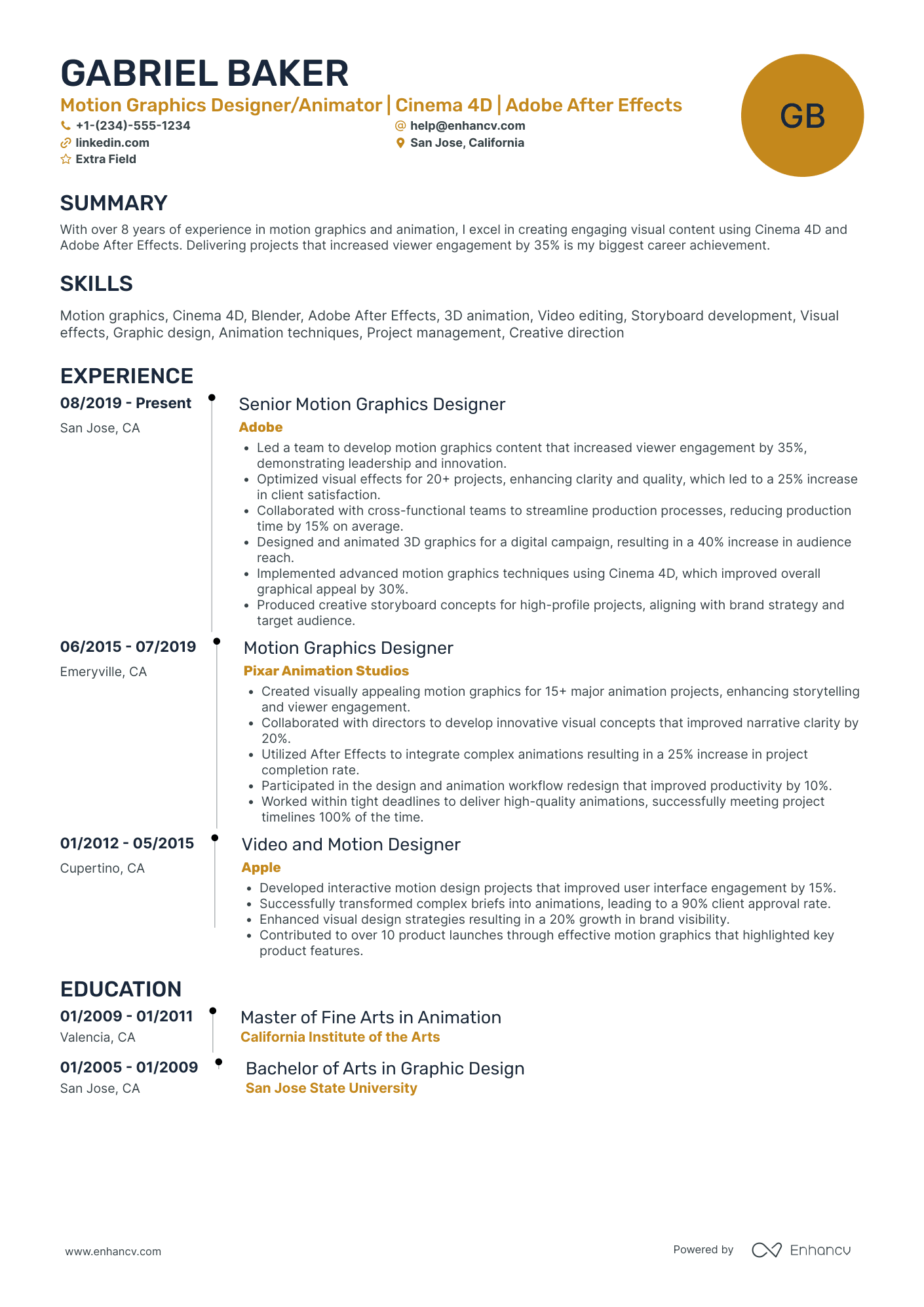 Motion Graphics Designer Resume Example