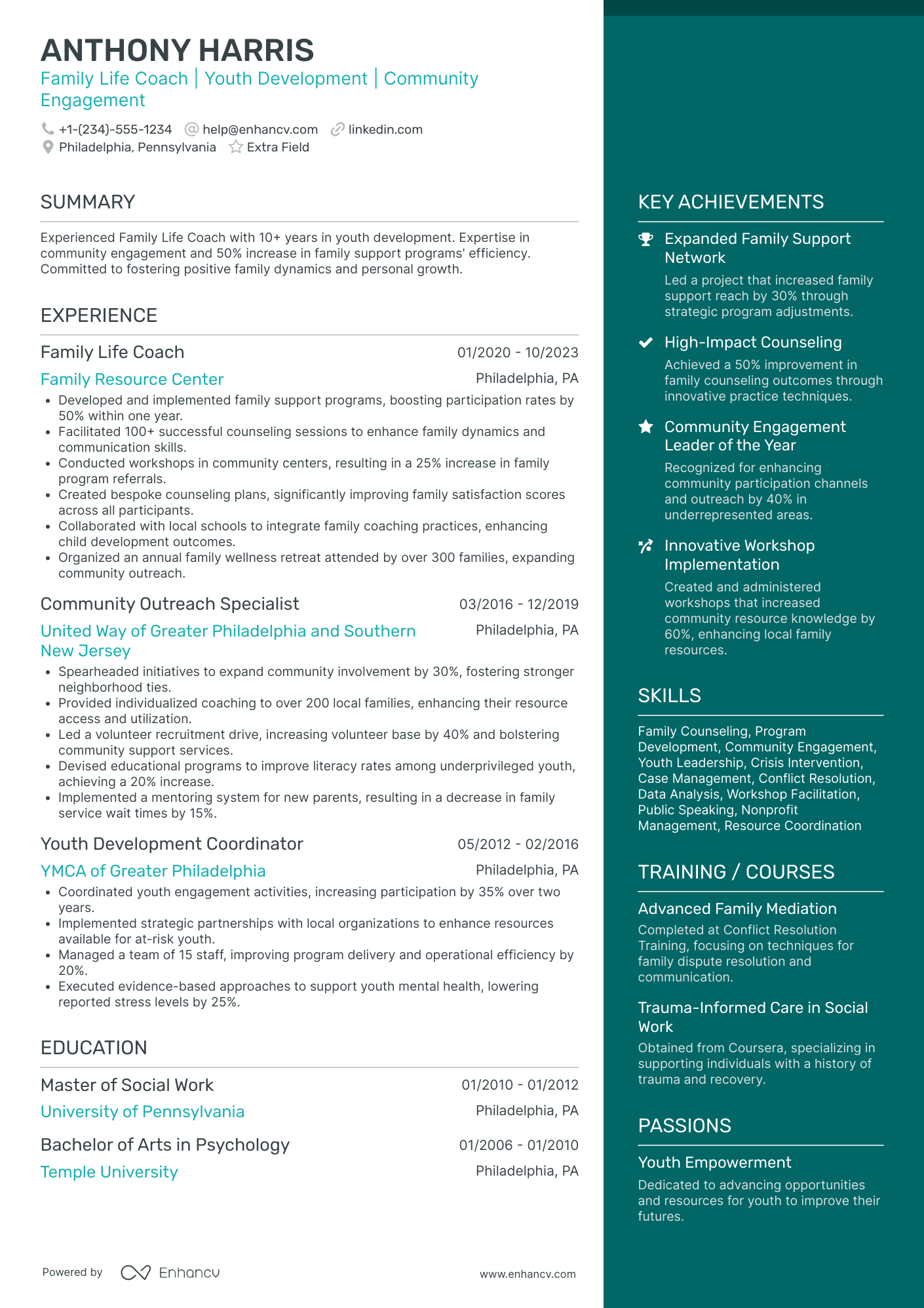 Family Life Coach Resume Example