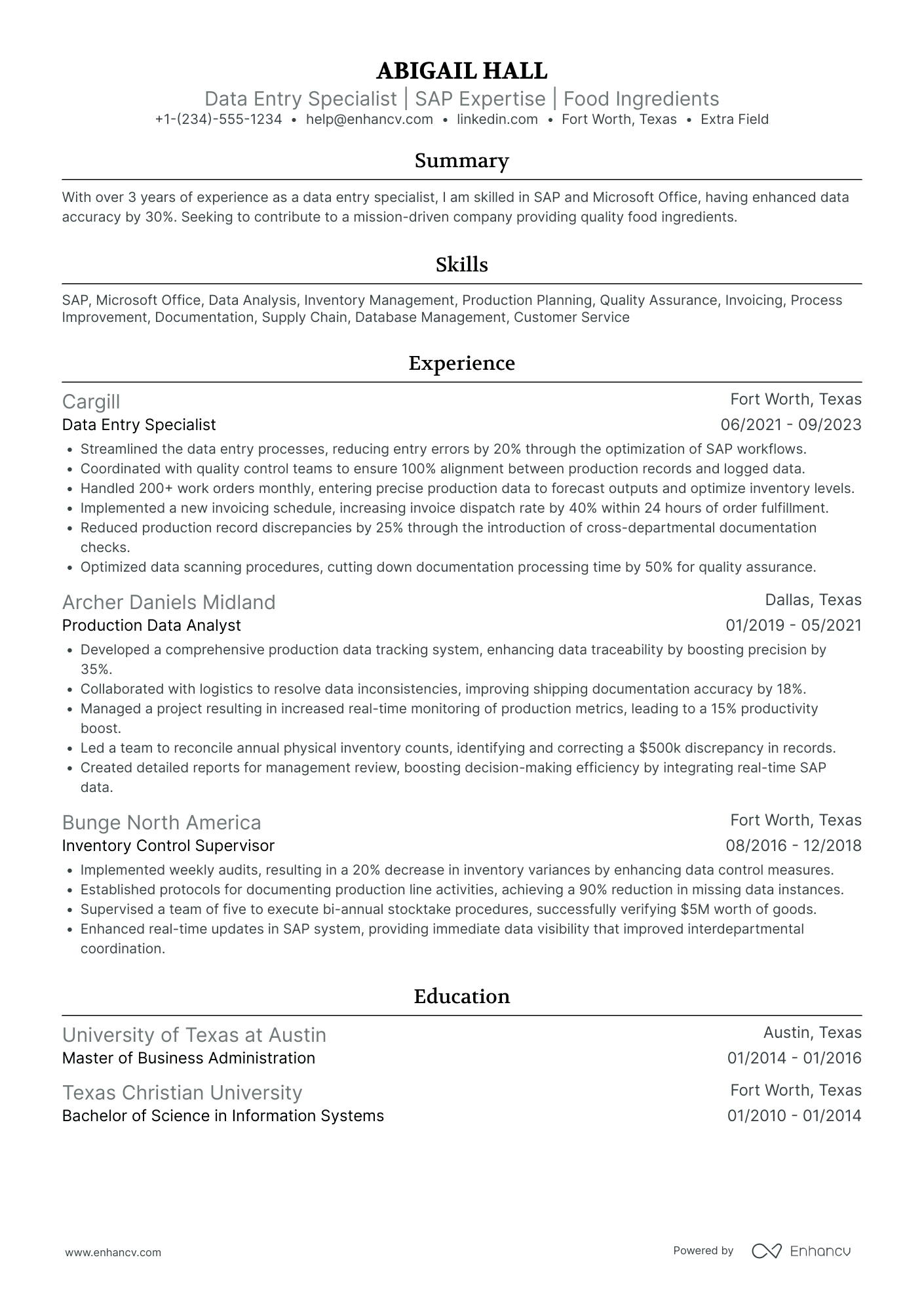 Seasonal Data Entry Clerk Resume Example