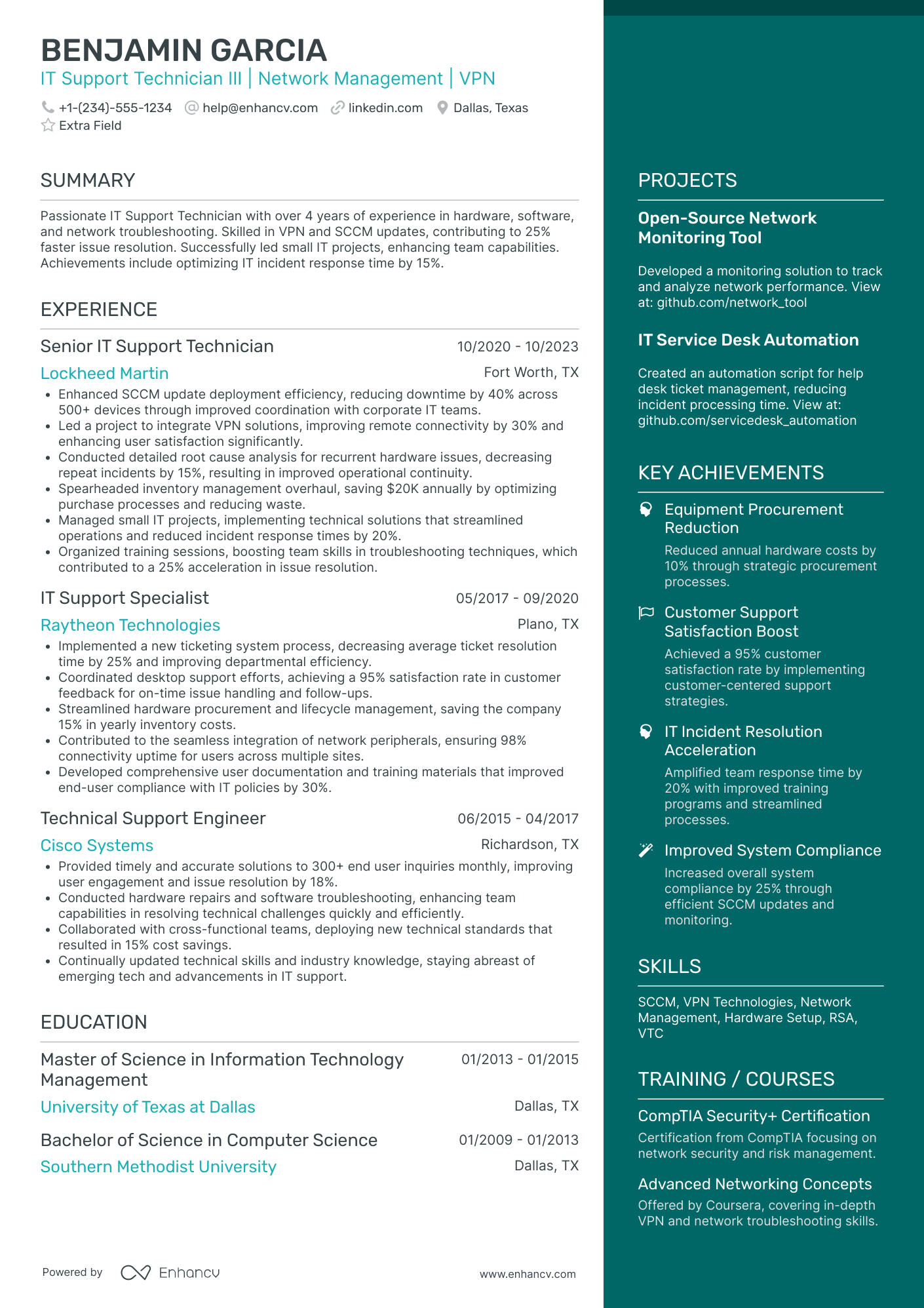 IT Support Technician III Resume Example