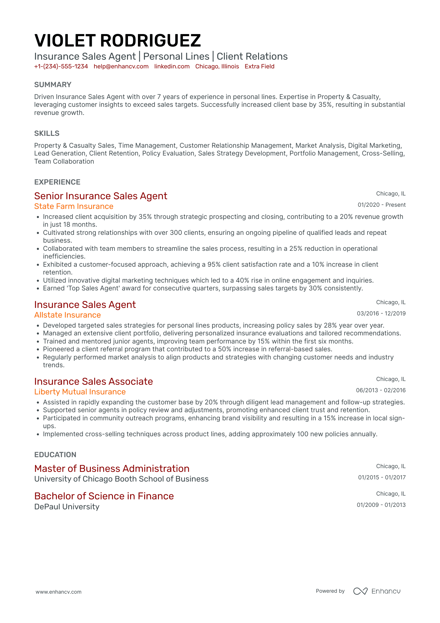 Auto Insurance Sales Agent Resume Example