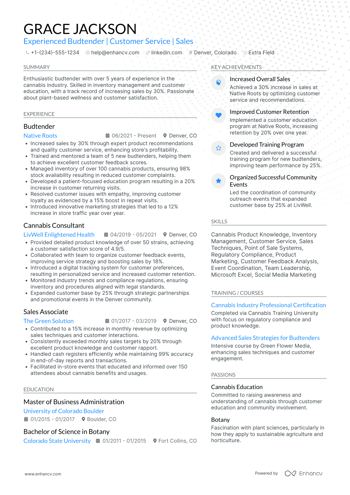 Full Time Budtender Resume Example