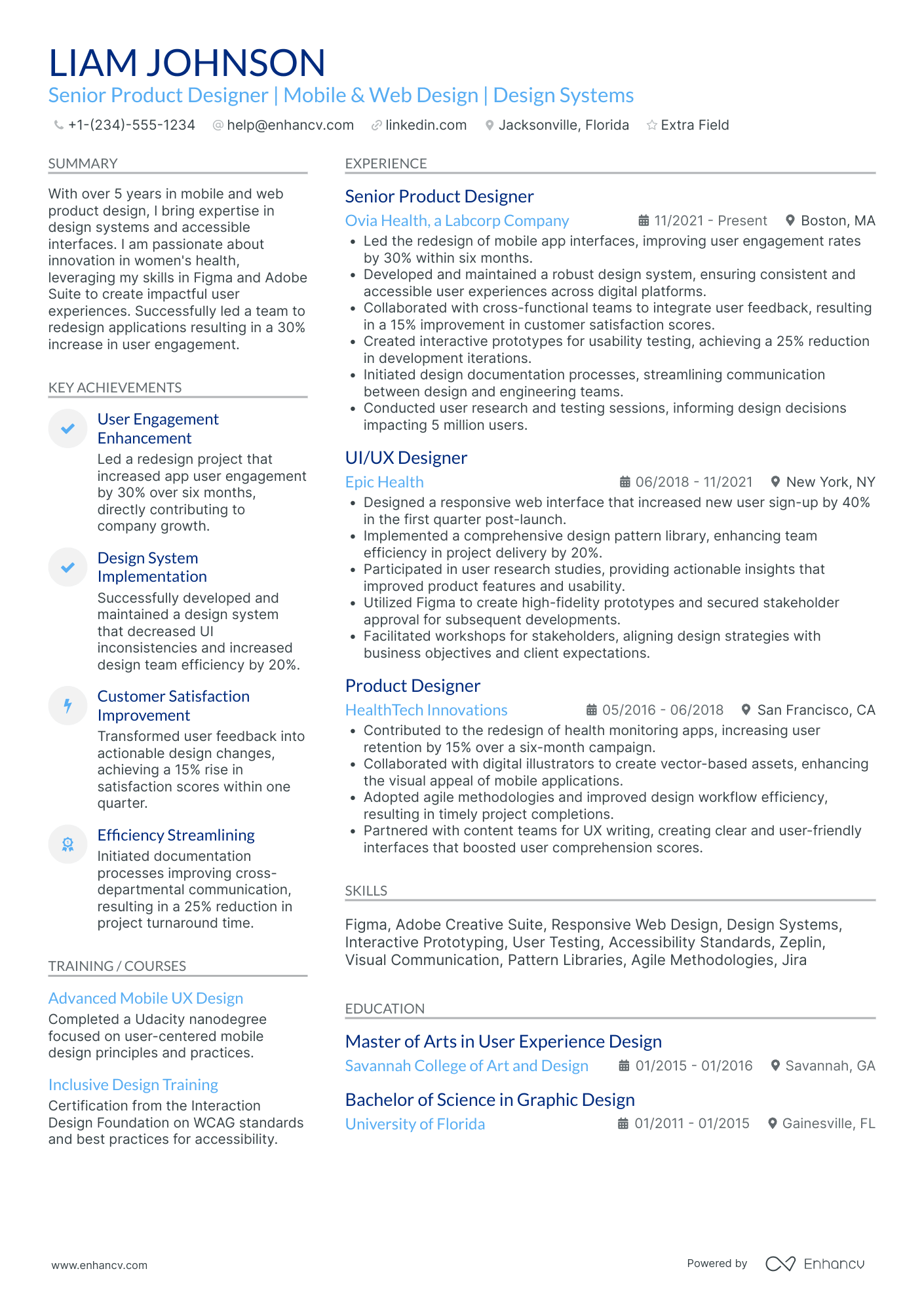 Senior Product Designer Resume Example