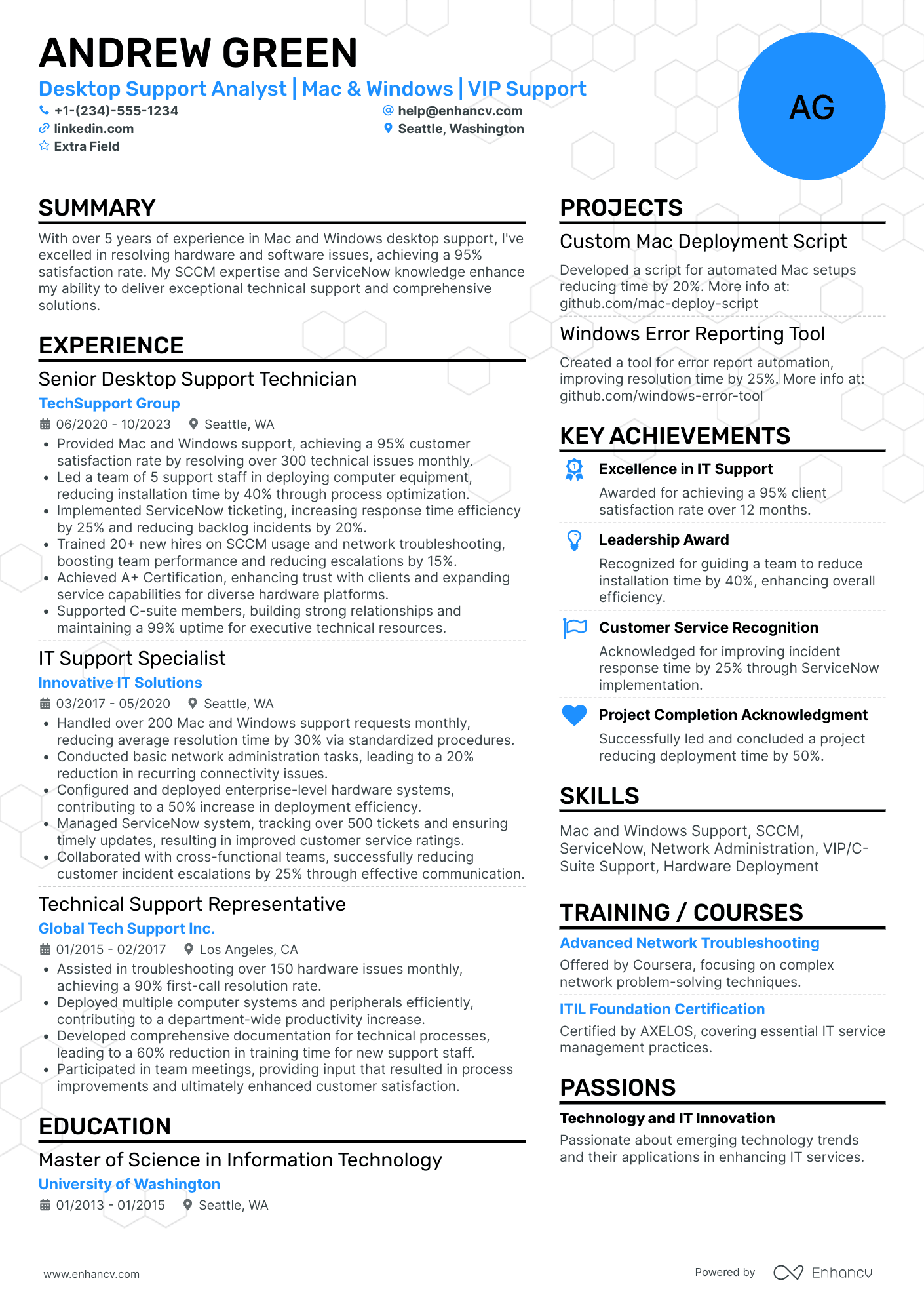 Desktop Support Analyst Resume Example