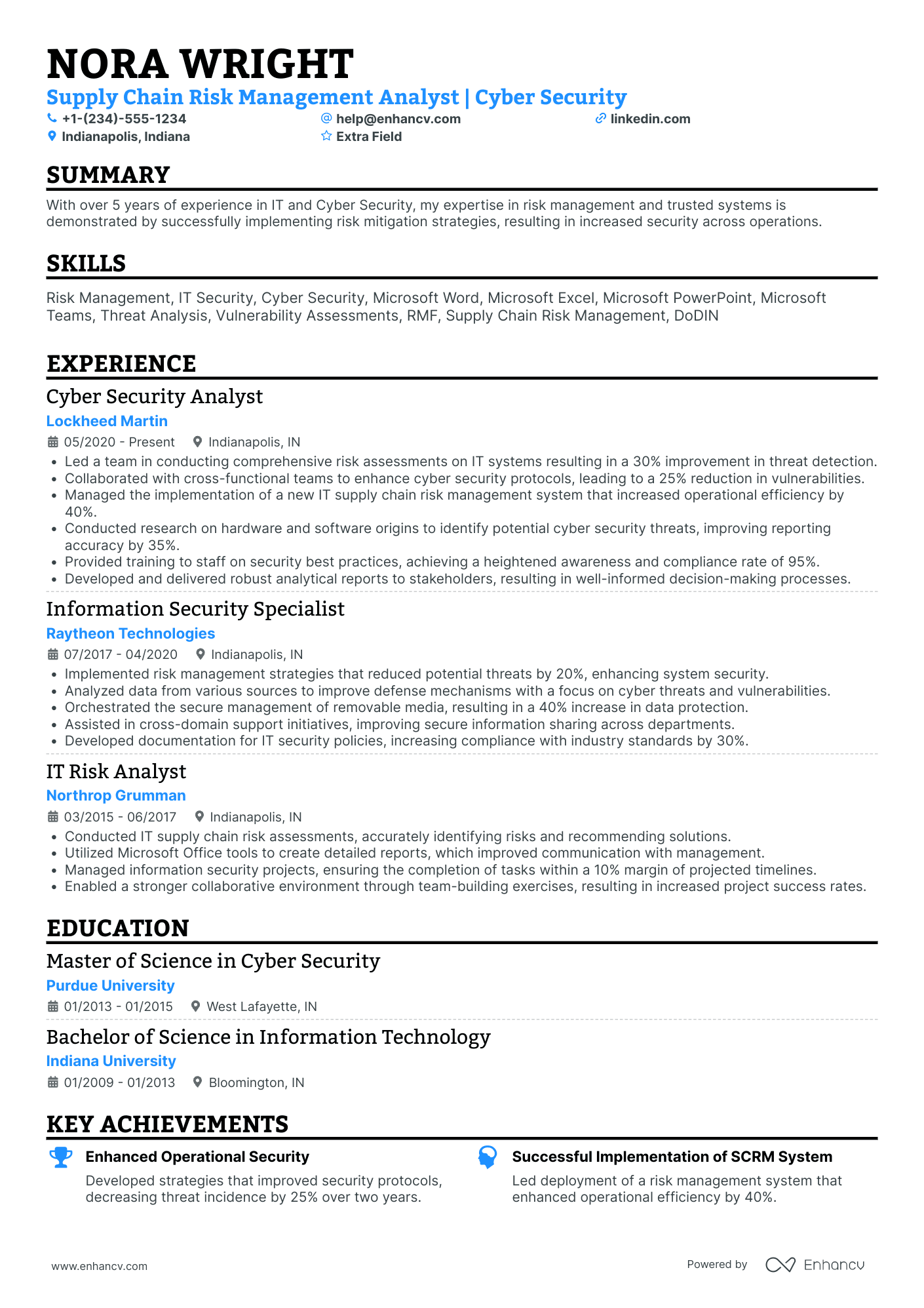 Supply Chain Risk Manager Resume Example