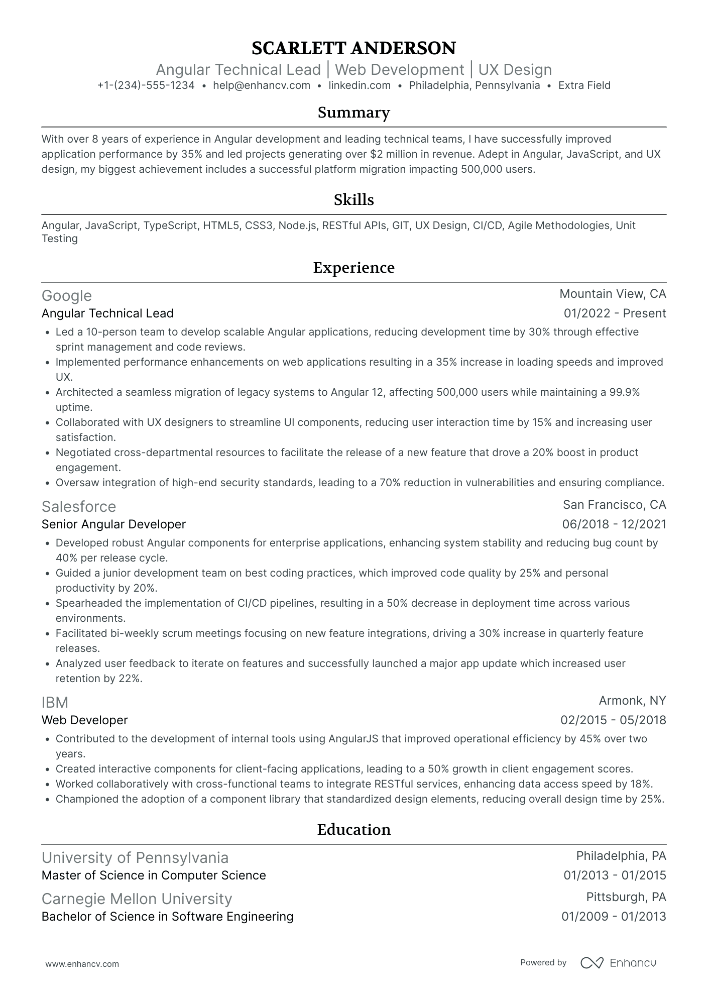 Angular Technical Lead Resume Example