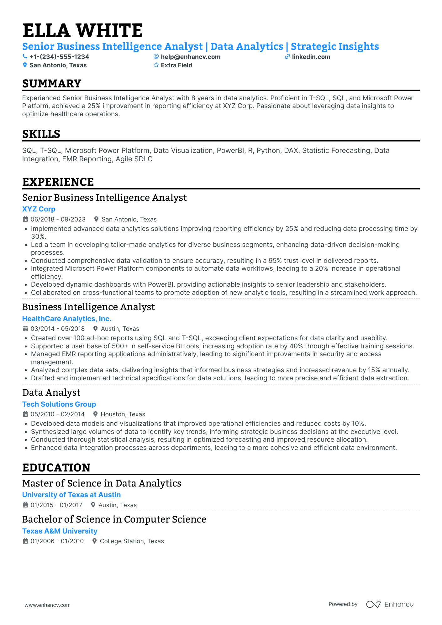 Business Intelligence Data Scientist Resume Example