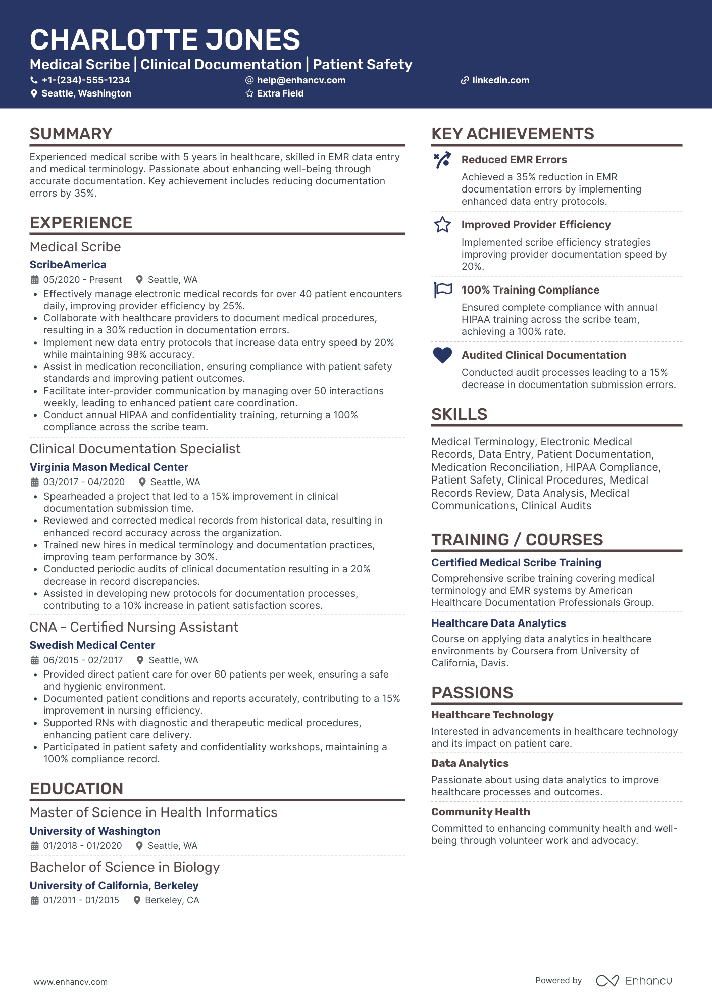 Remote Medical Scribe Resume Example