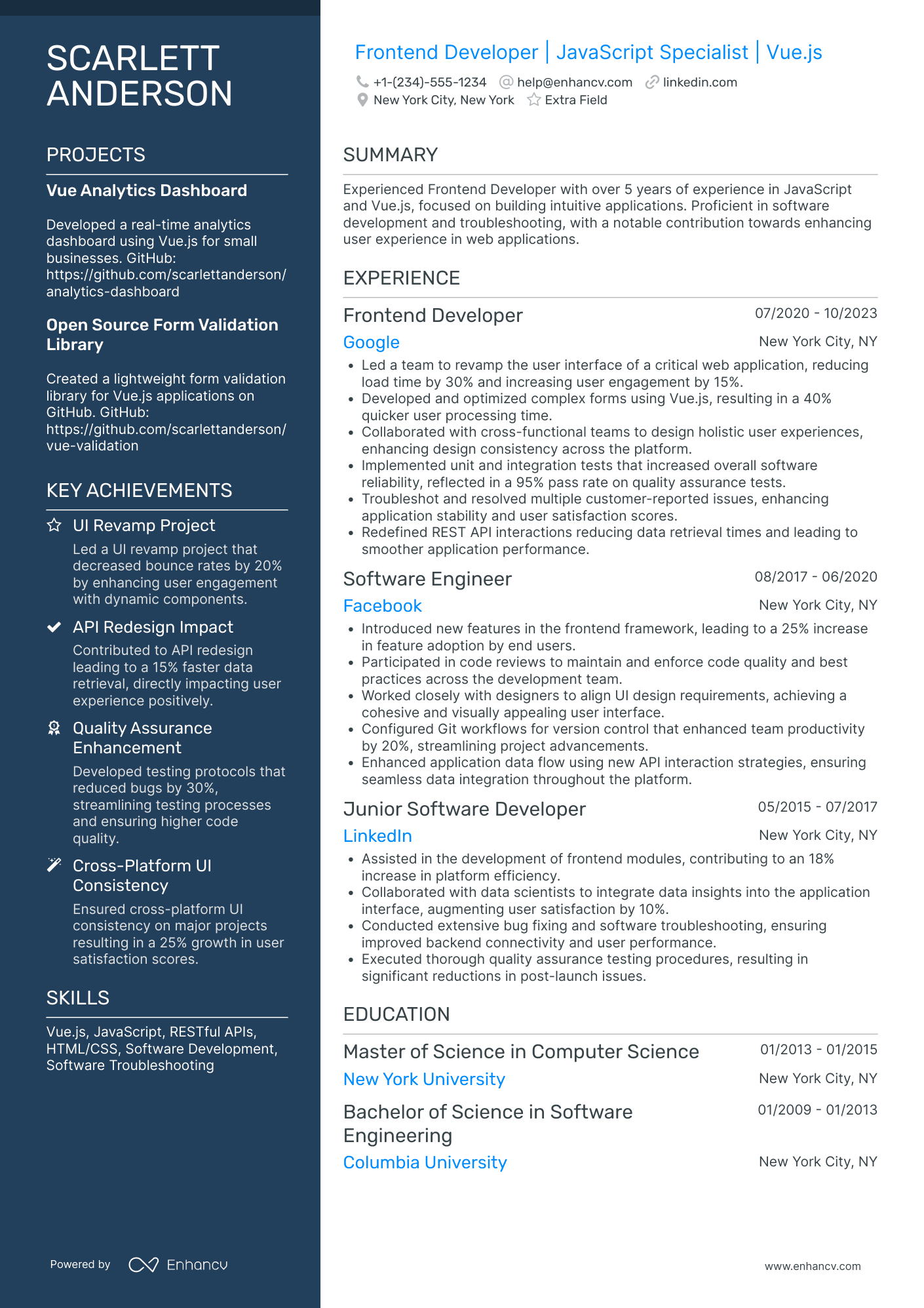 Web Developer Engineer Resume Example