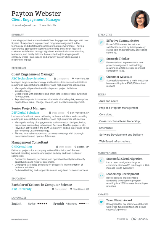 Client Engagement Manager Resume Example