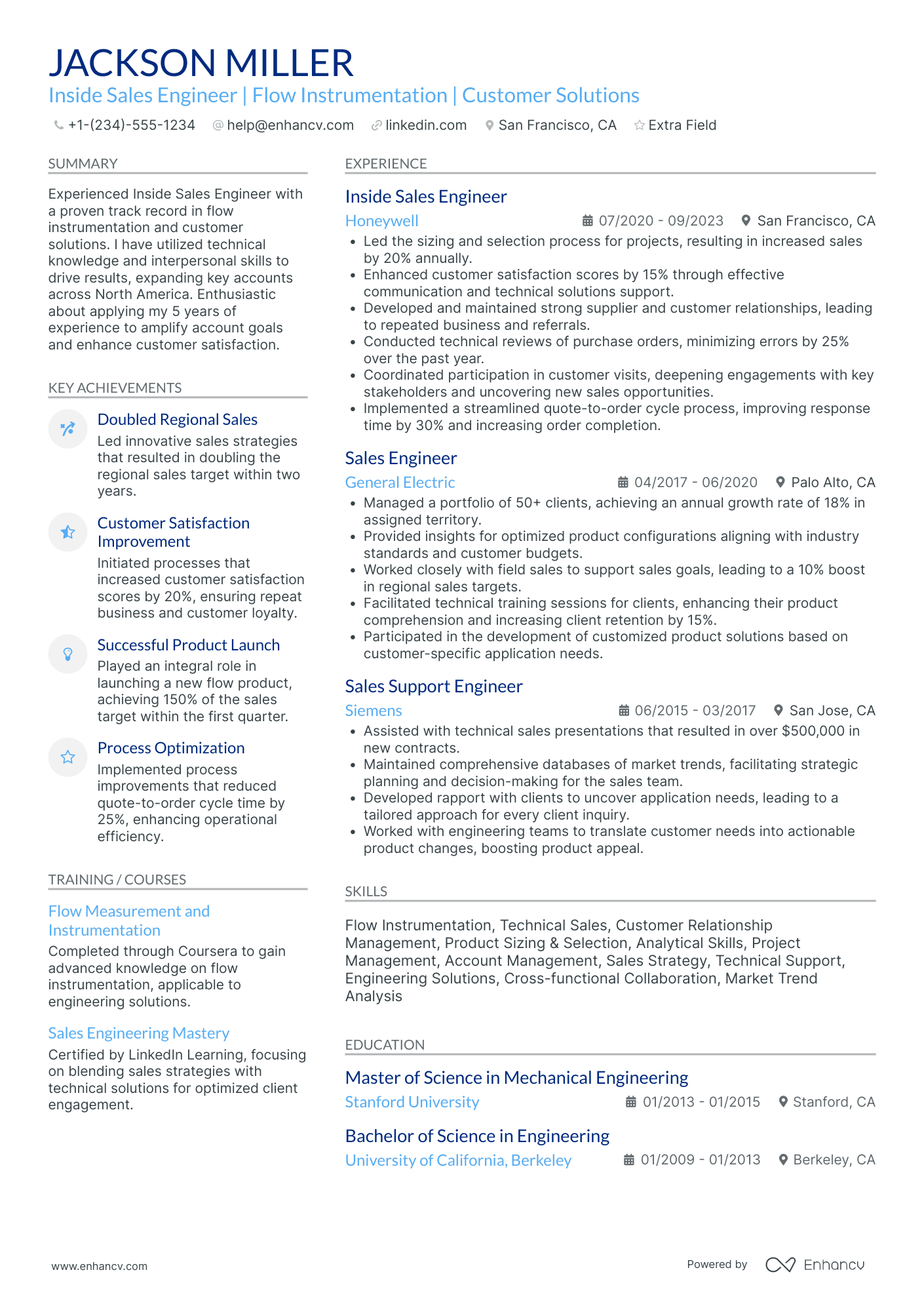 Inside Sales Engineer Resume Example