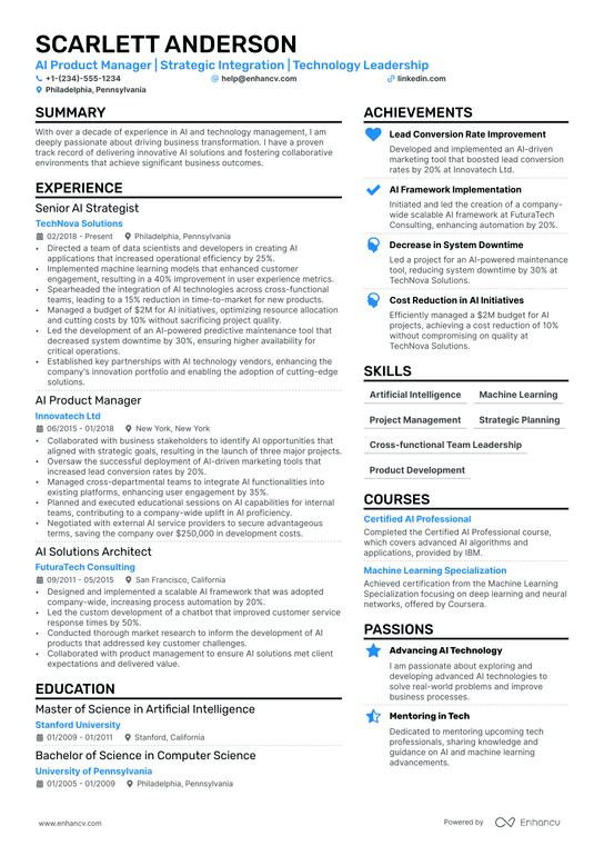 AI Product Manager Resume Example