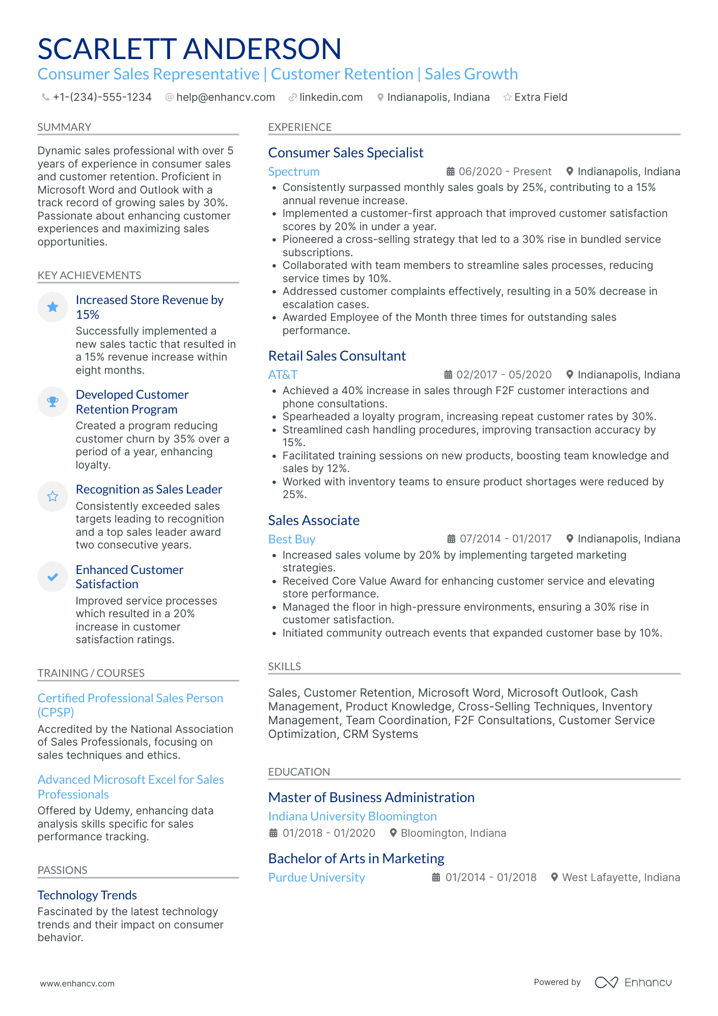 Consumer Goods Sales Representative Resume Example