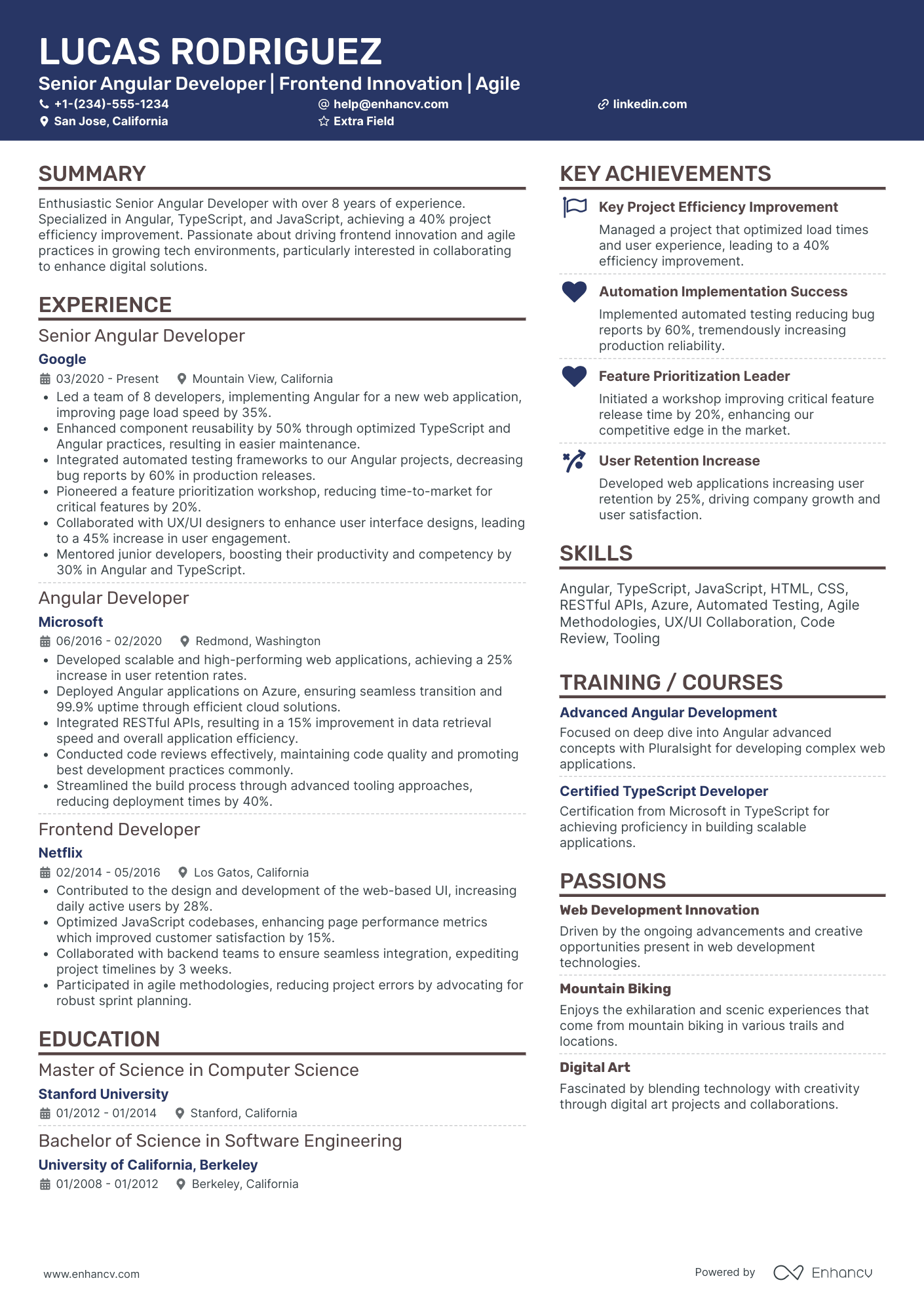 Senior Angular Developer Resume Example