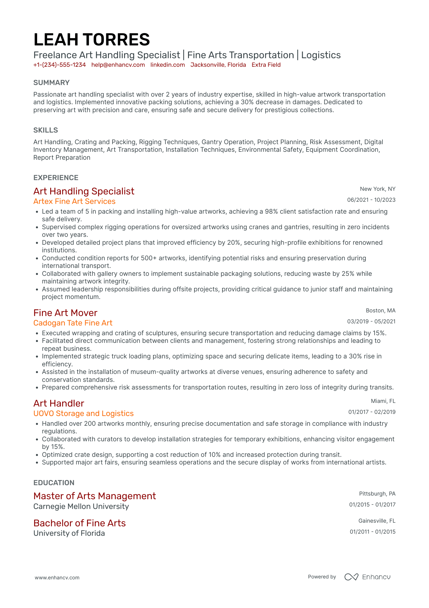 Freelance Concept Artist Resume Example