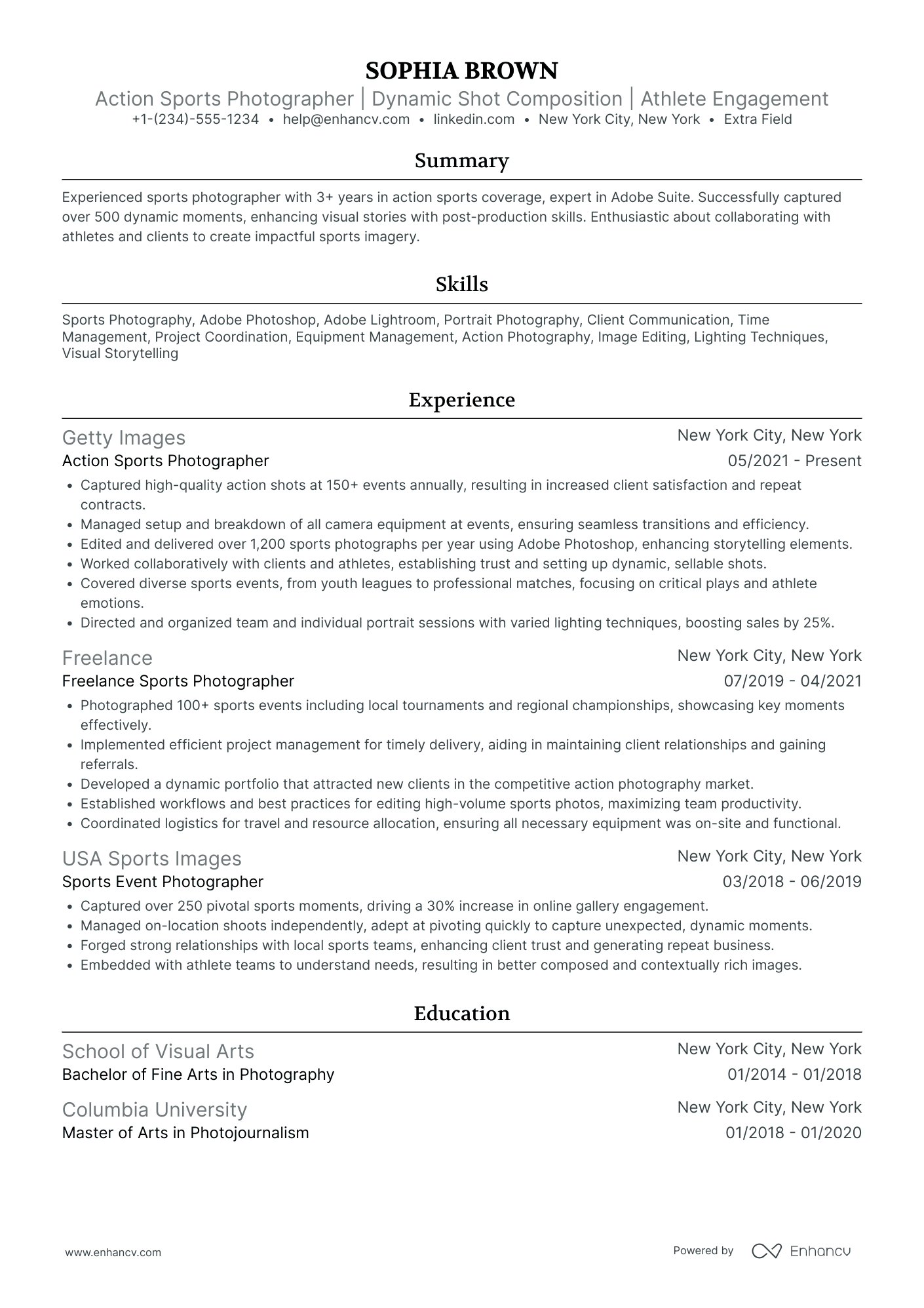 Freelance Event Photographer Resume Example