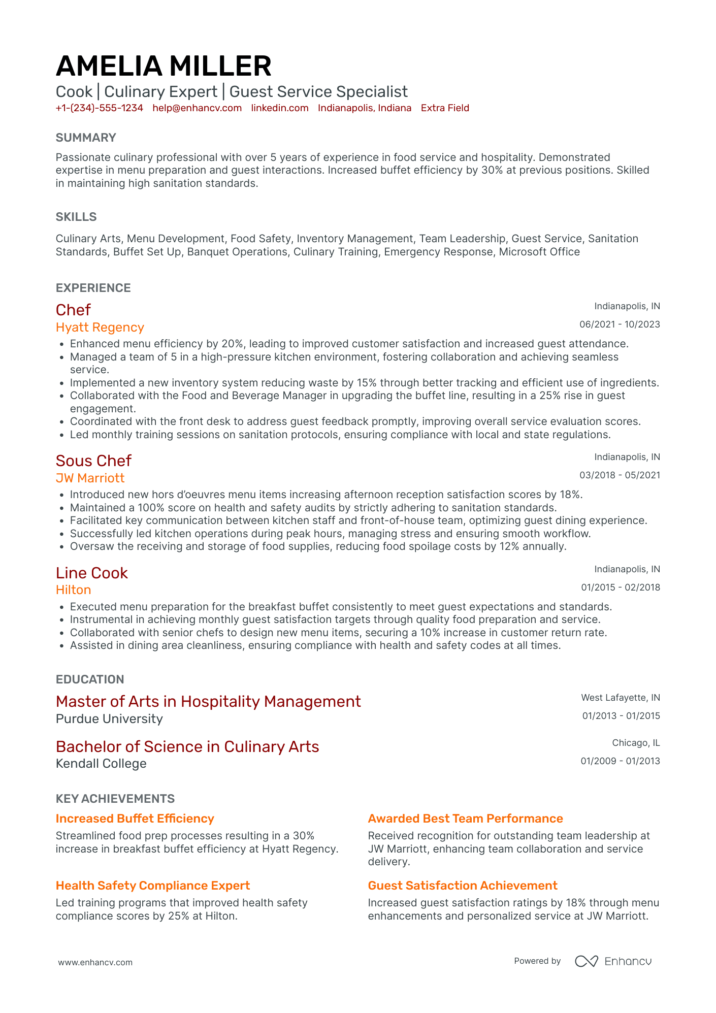 Line Cook Supervisor Resume Example