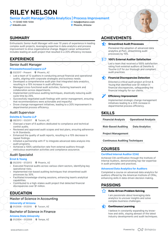 Internal Audit Manager Resume Example