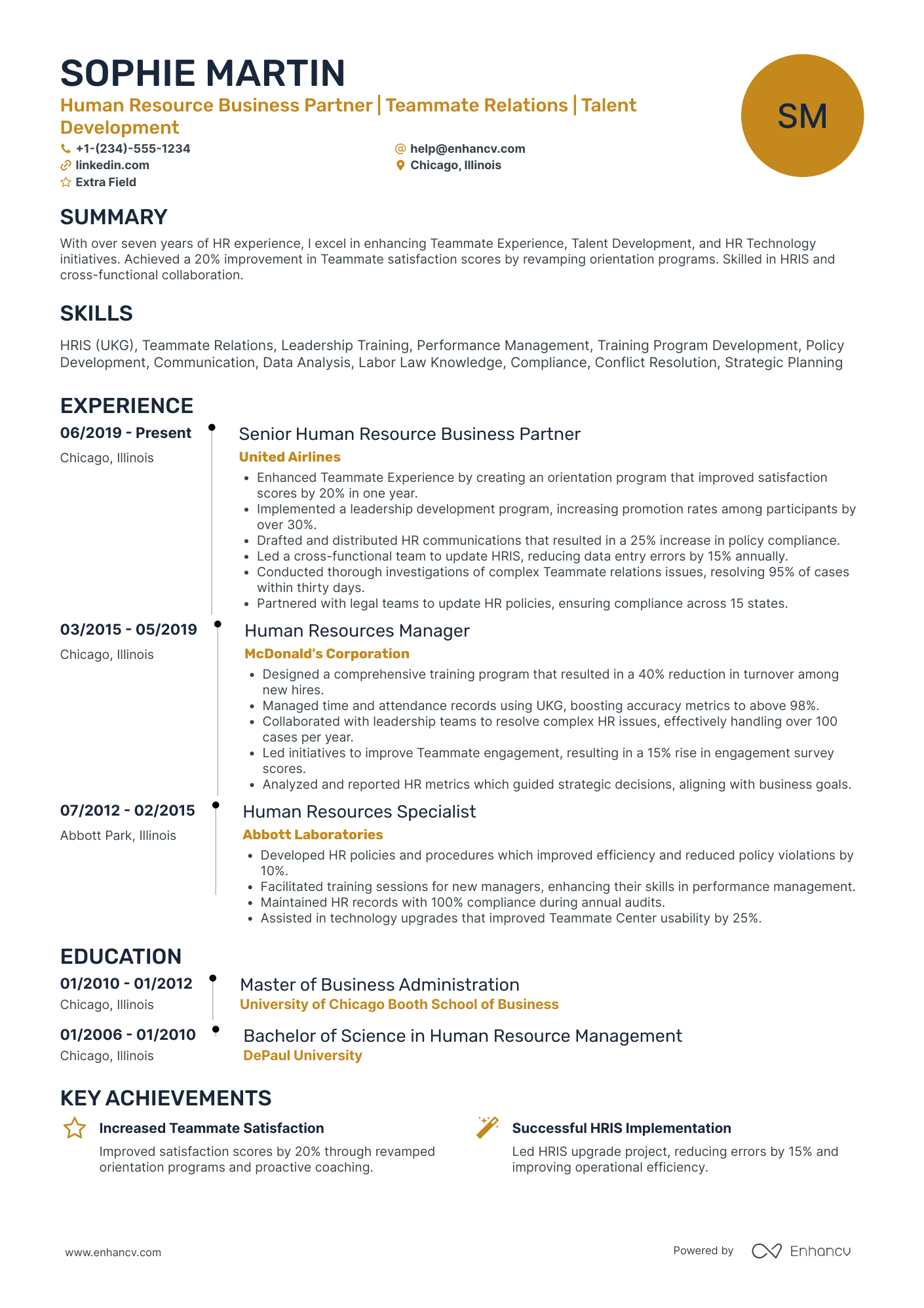 HR Business Partner Trainee Resume Example