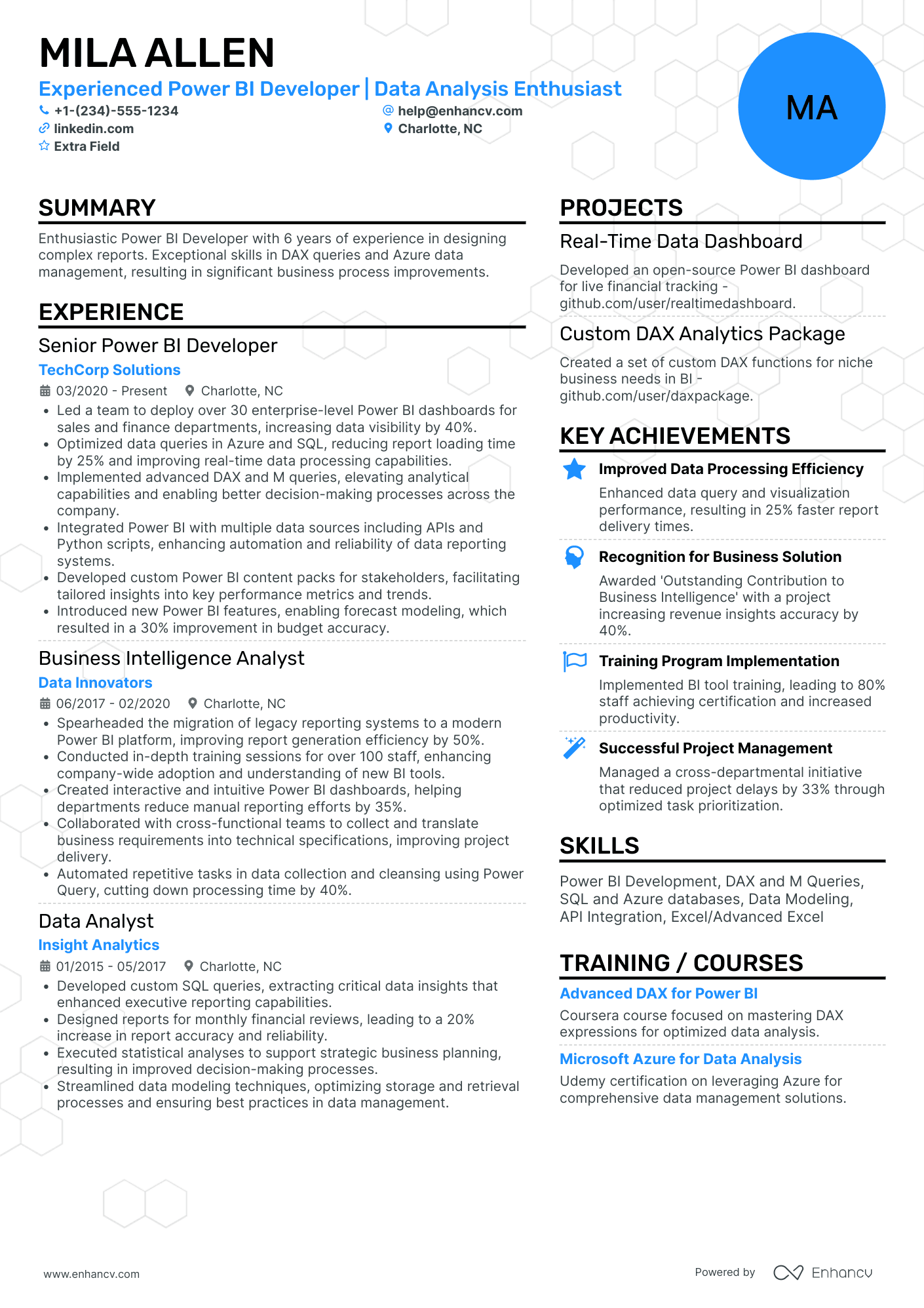 Microsoft Power BI Developer Resume Example