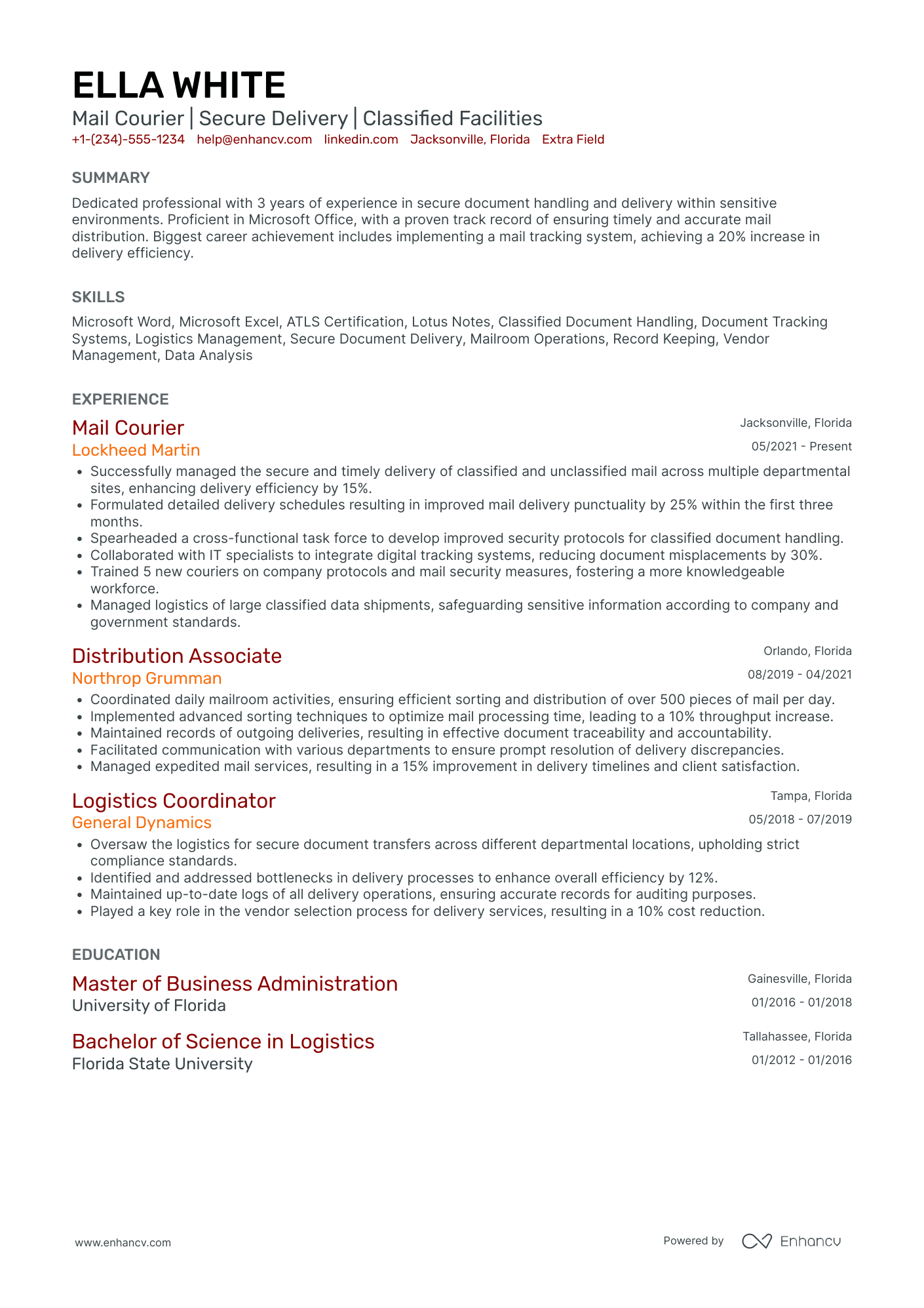 FedEx Express Courier Resume Example