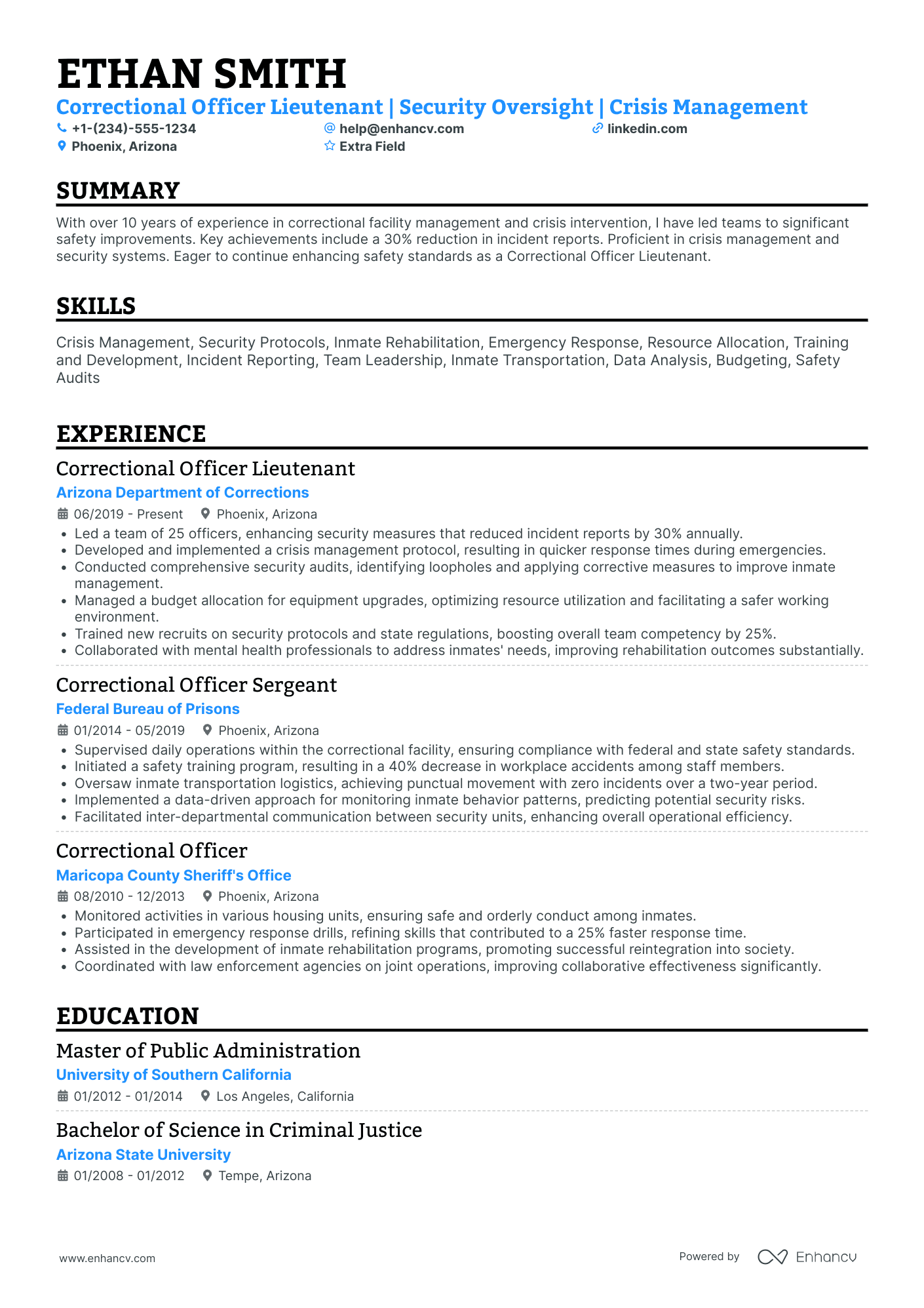 Correctional Officer Lieutenant Resume Example