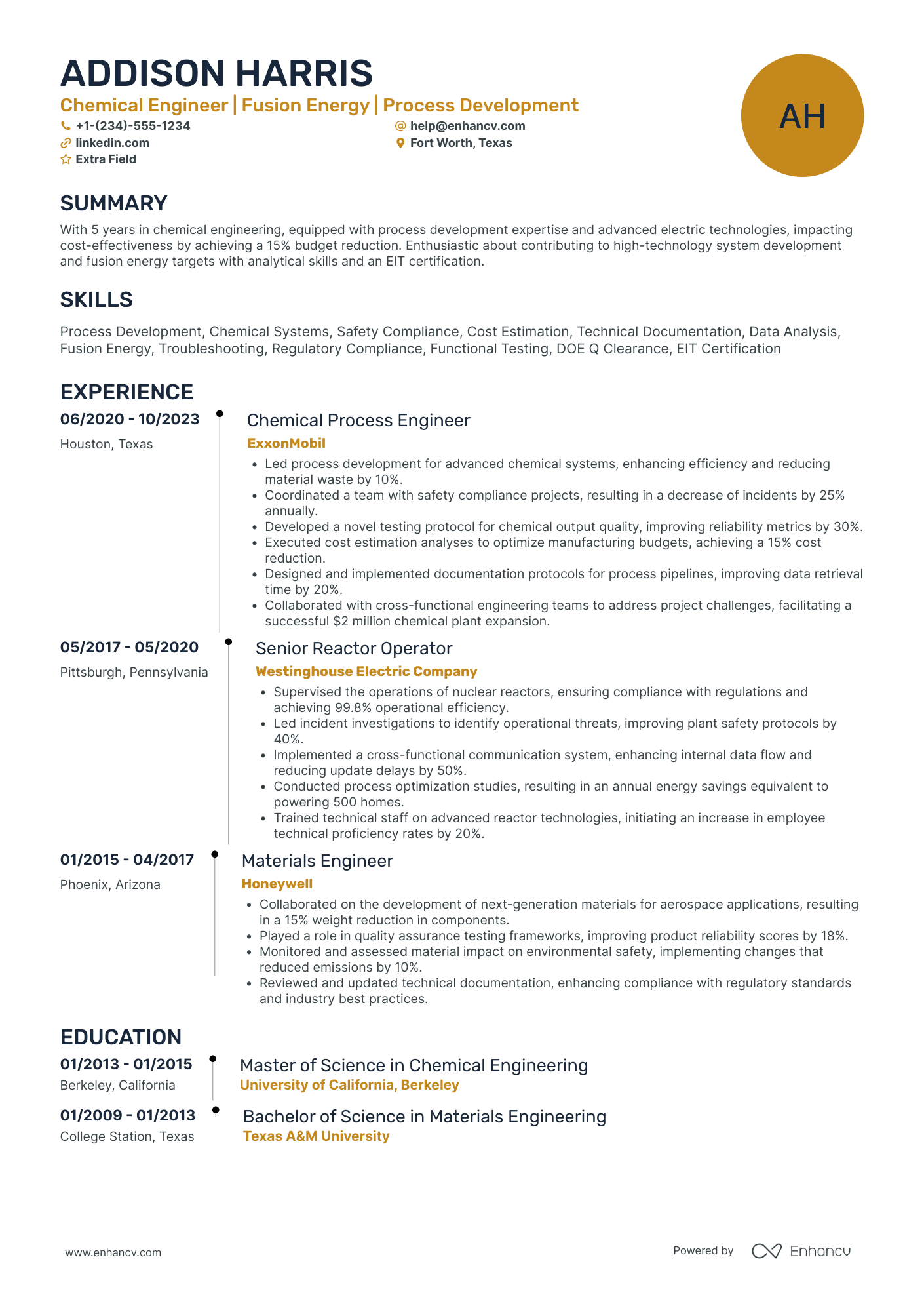 Chemical Design Engineer Resume Example