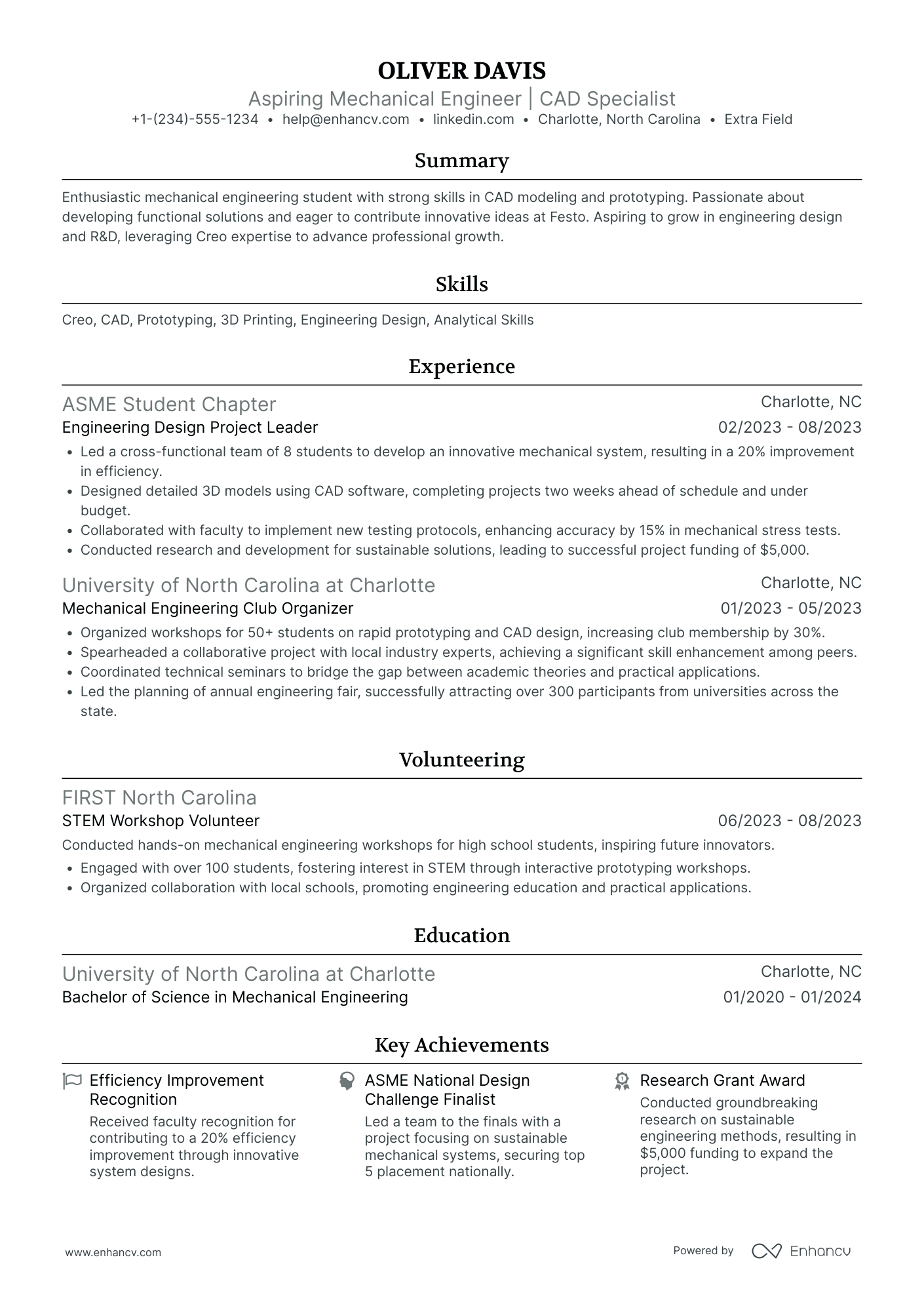 Mechanical Engineering Intern Resume Example