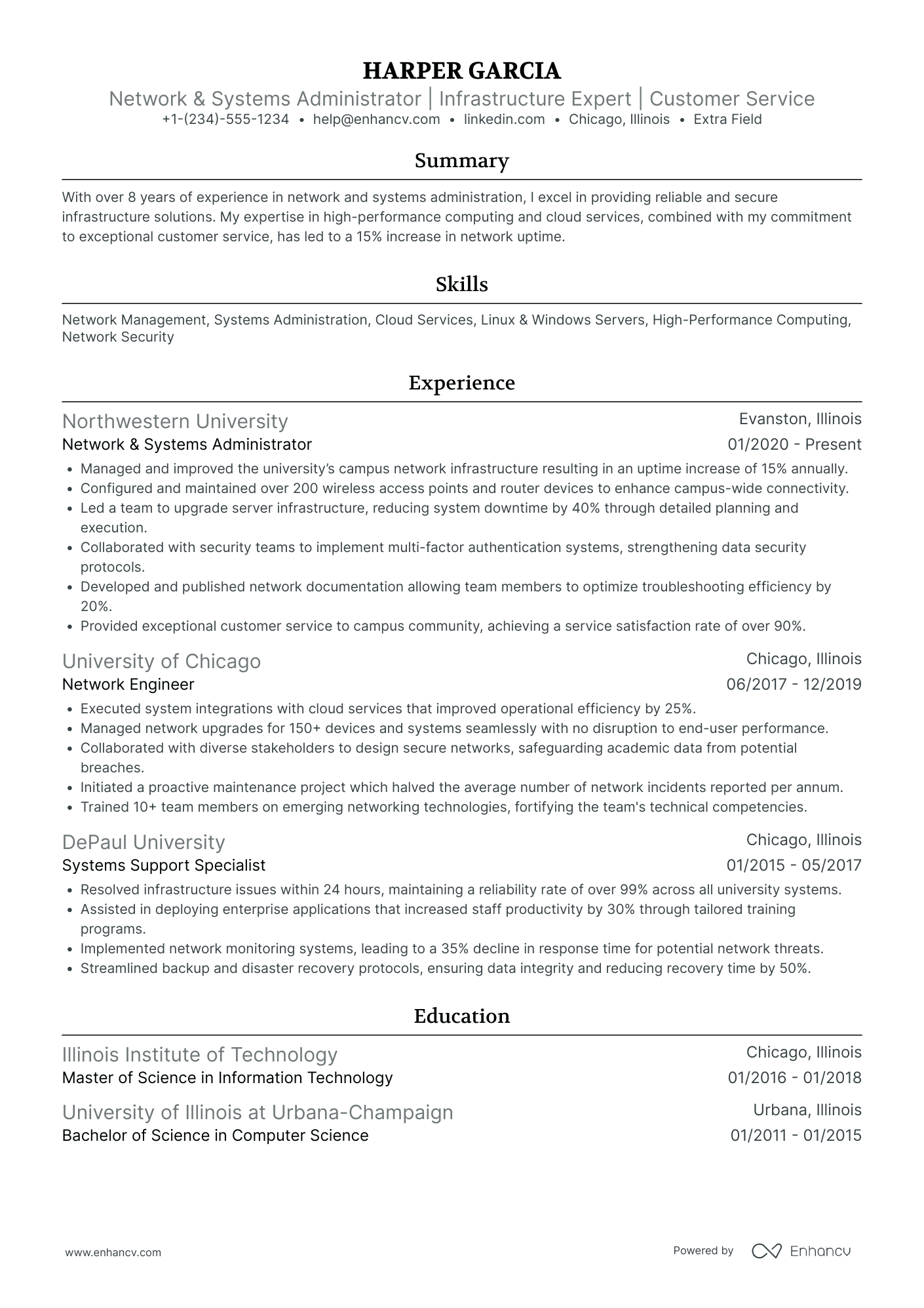 Network and Systems Administrator Resume Example