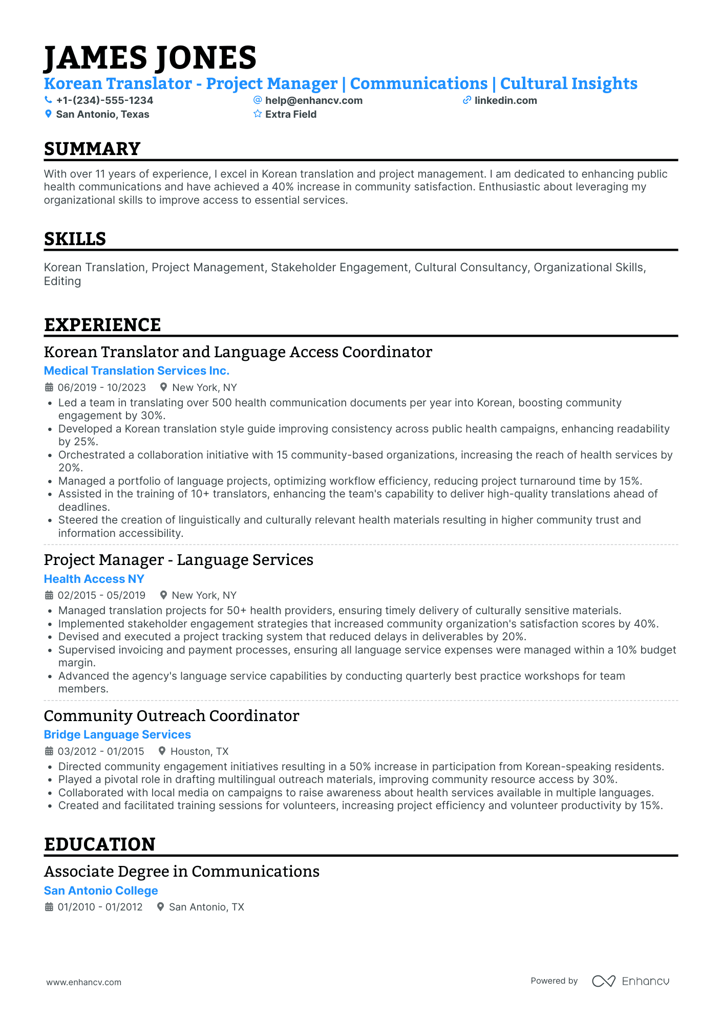 In house Translator Resume Example