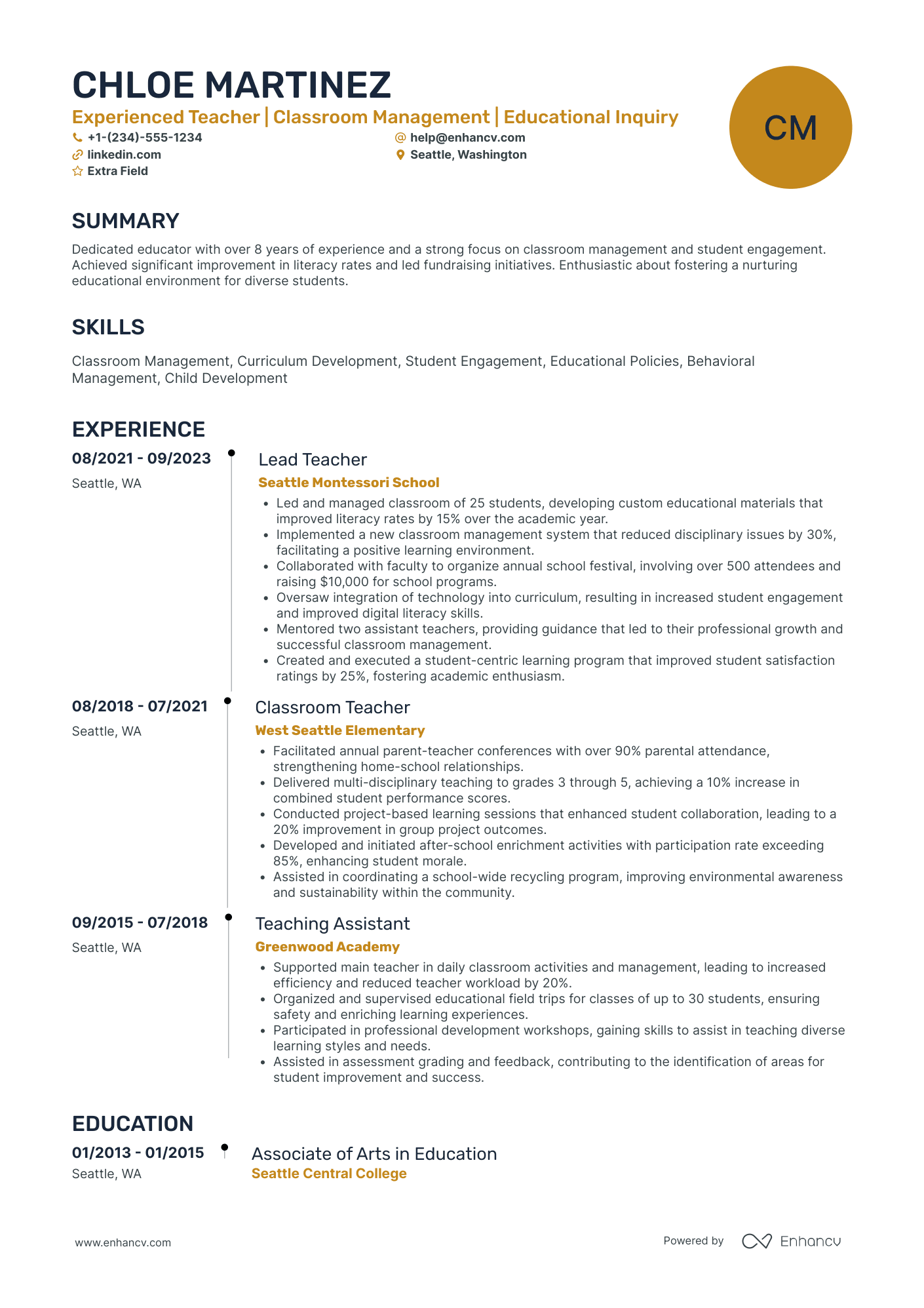 Preschool Day Care Teacher Resume Example