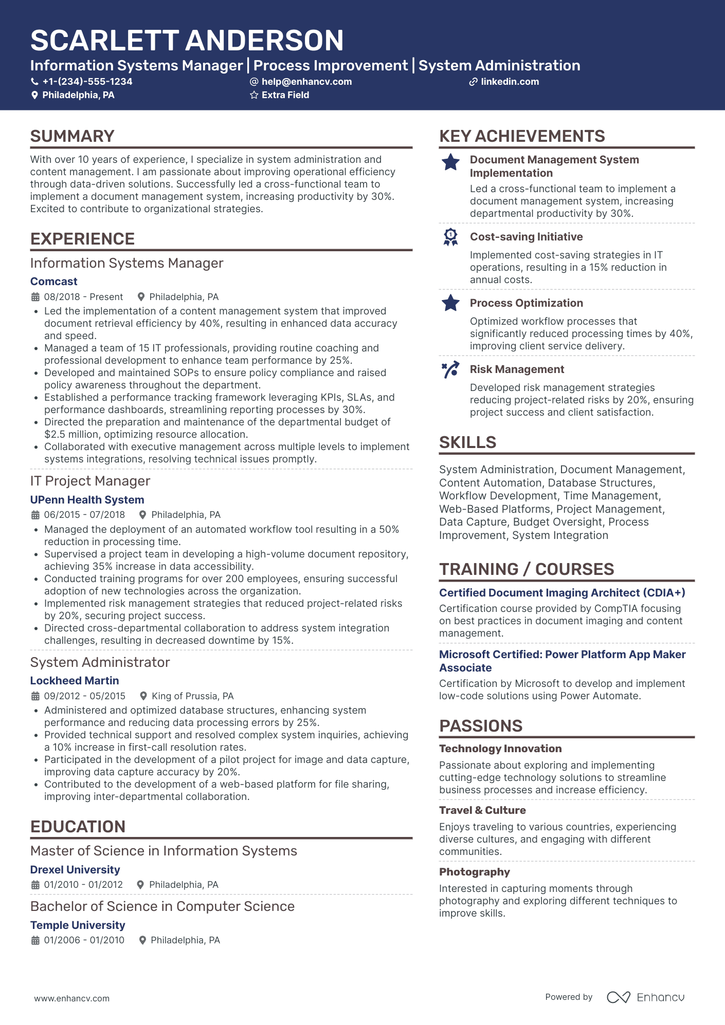 Management Information Systems Manager Resume Example