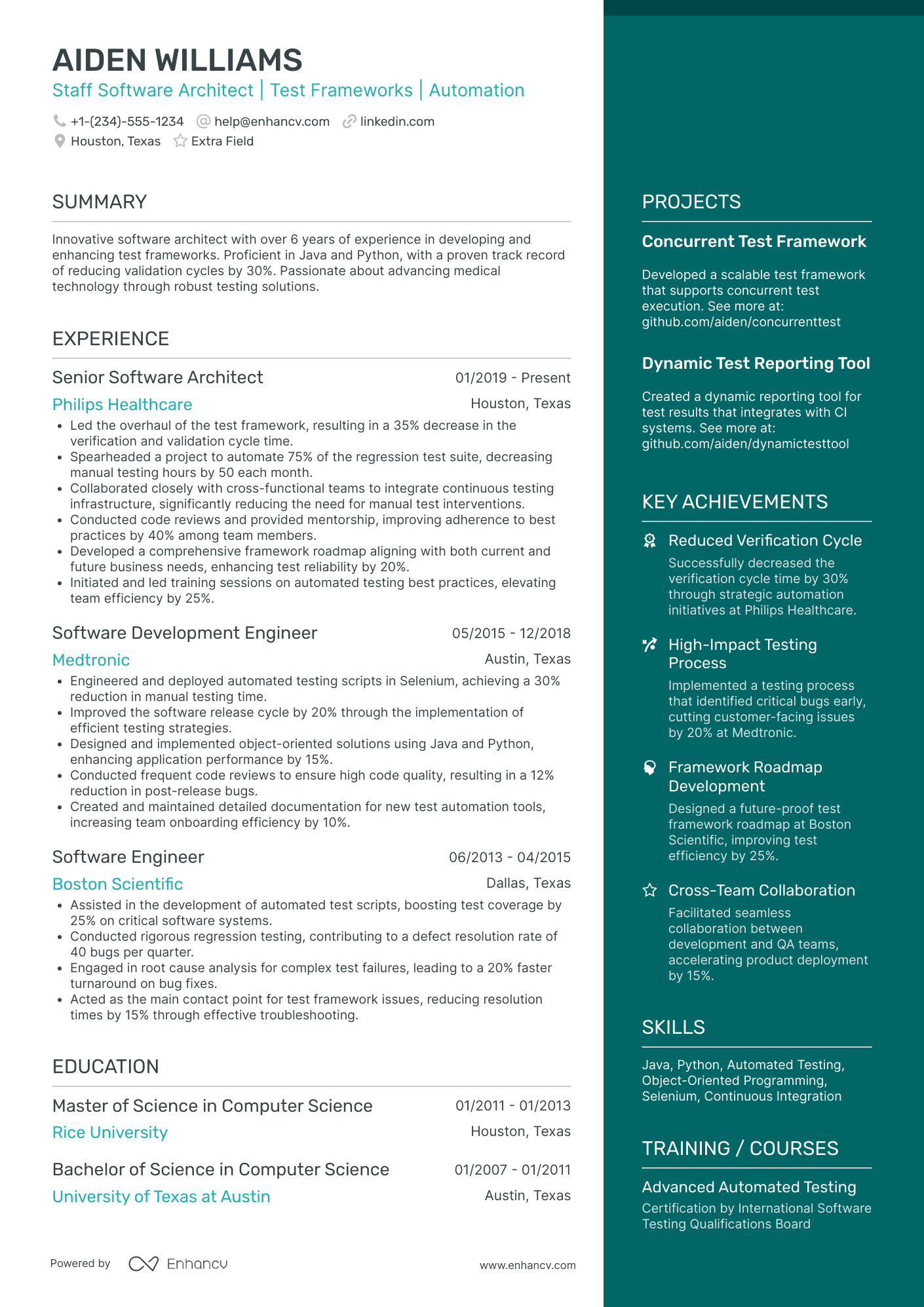 Software Solutions Architect Resume Example