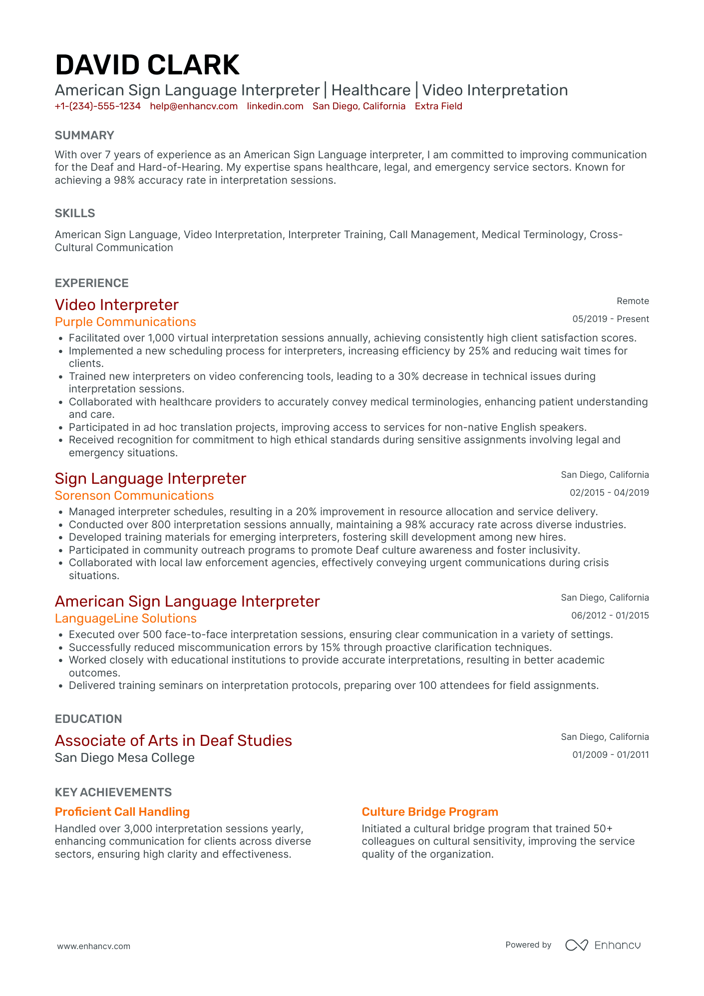 Sign Language Translator Resume Example