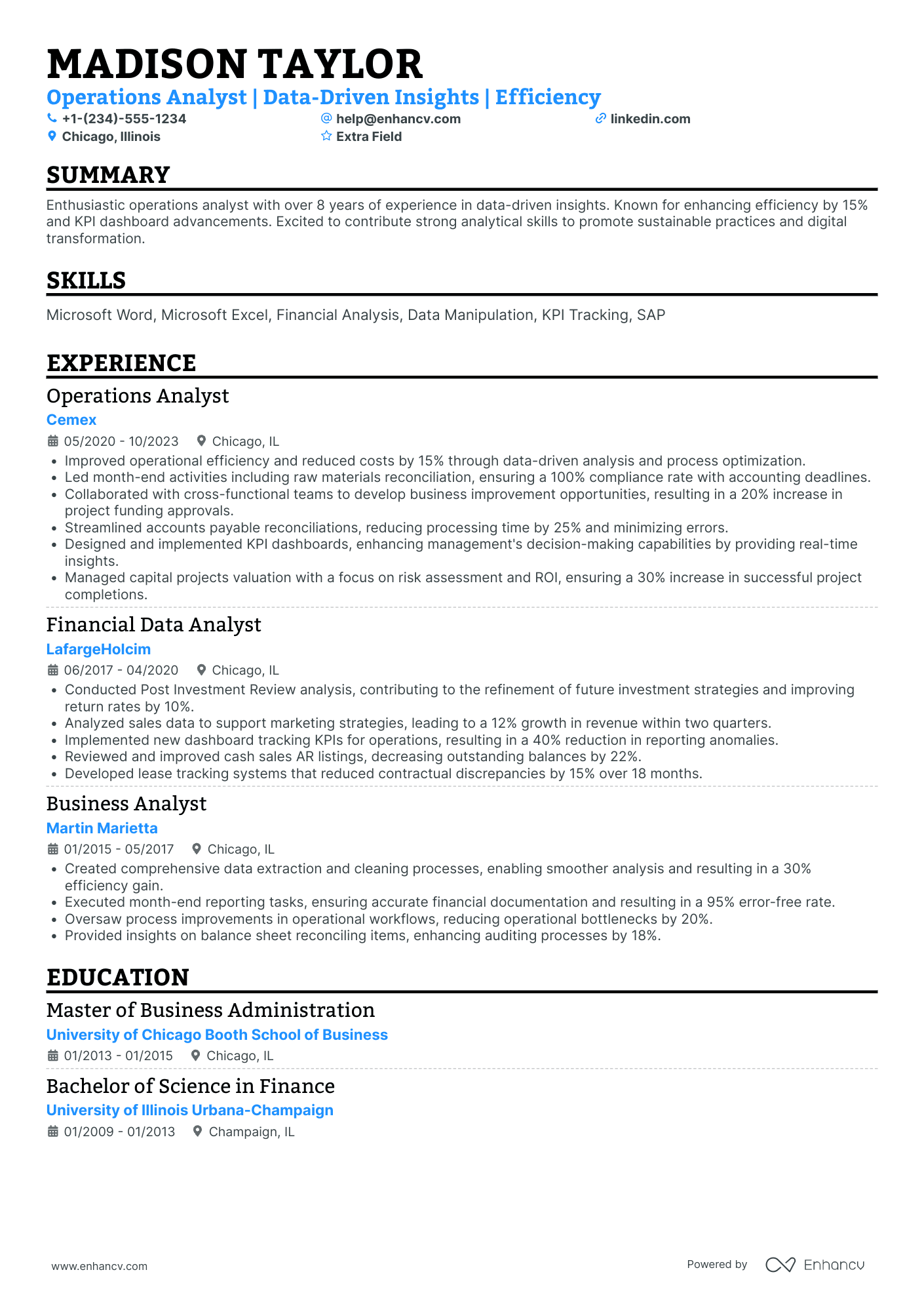 Data Operations Analyst Resume Example