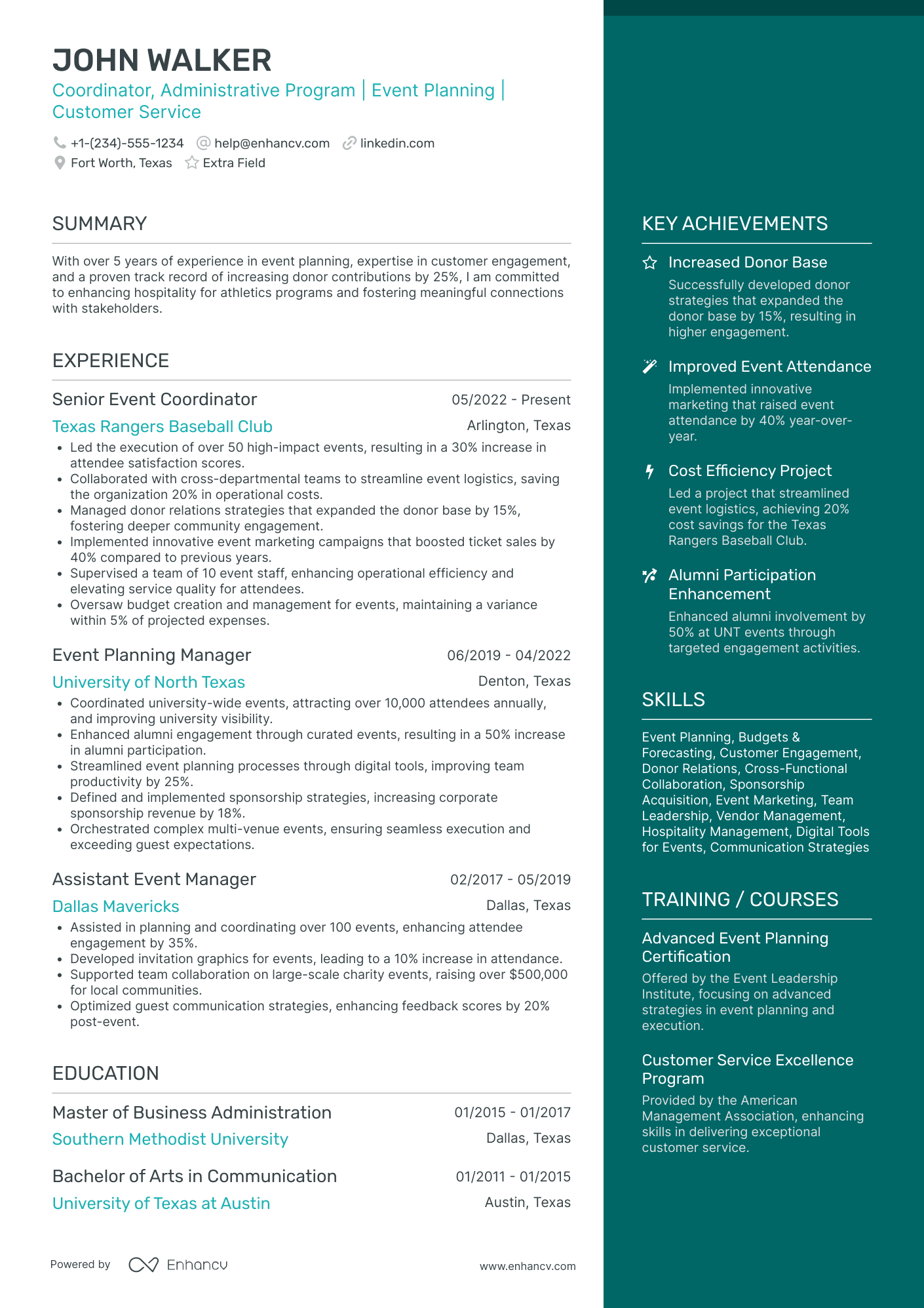 Hospitality Event Planner Resume Example