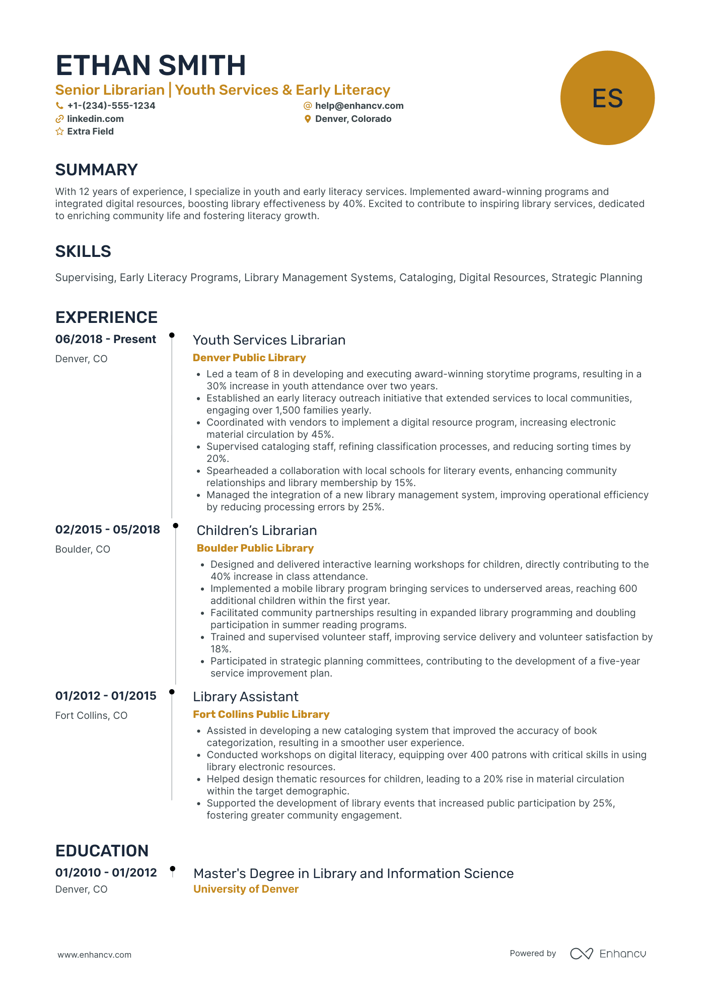 Senior Librarian Resume Example